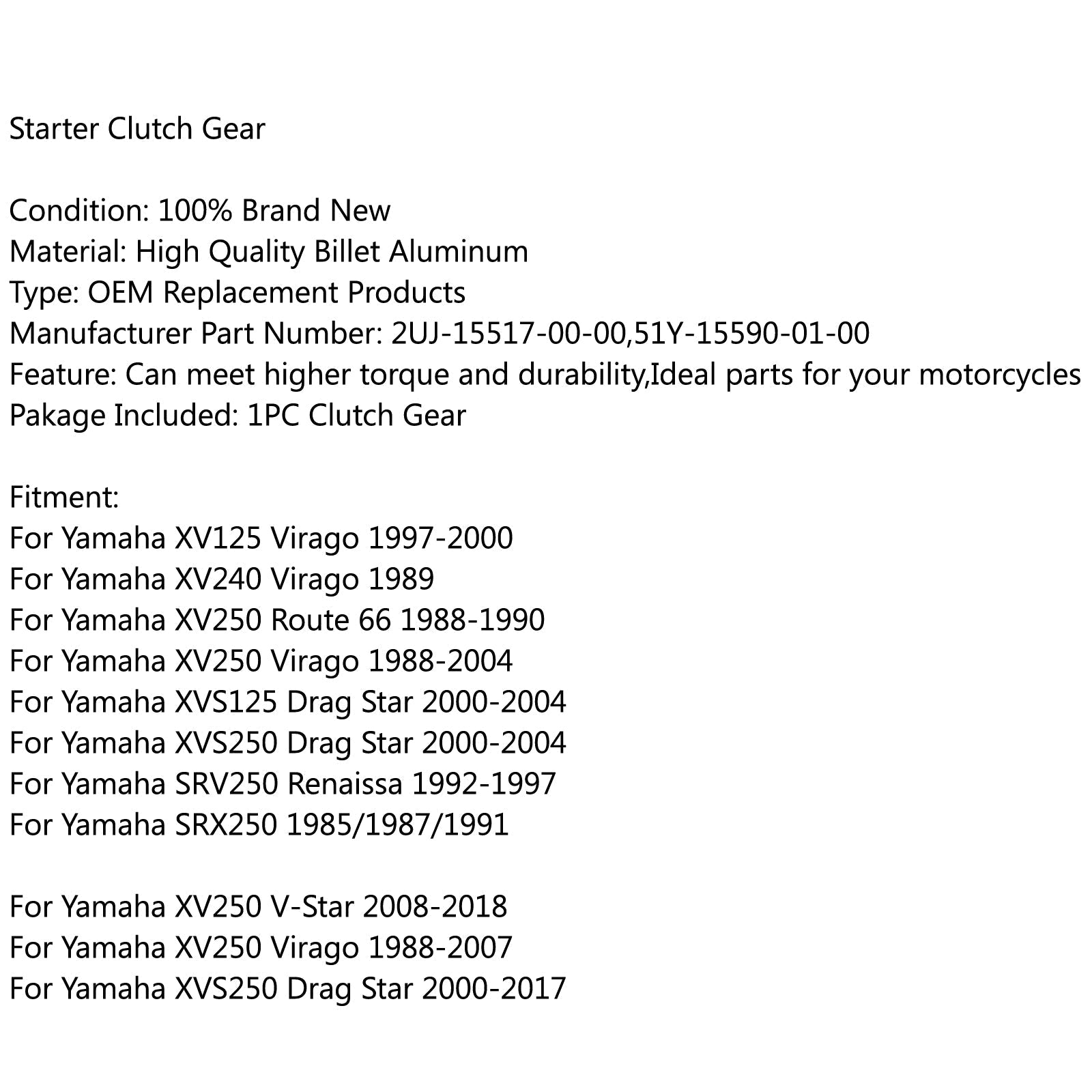 Embrayage de démarreur extracteur de volant moteur réducteur pour Yamaha XV XVS SRV SRX 250 générique