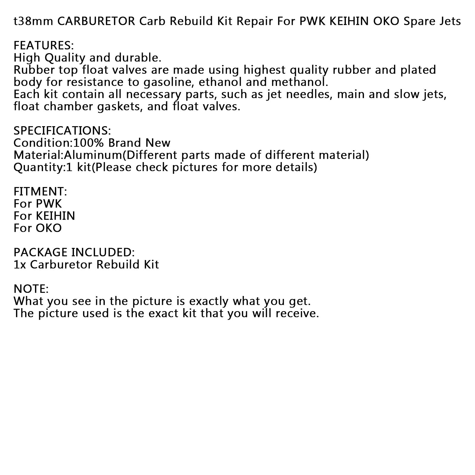 Kit de reconstruction de réparation de carburateur de moto 38mm adapté aux Jets de rechange PWK KEIHIN OKO génériques