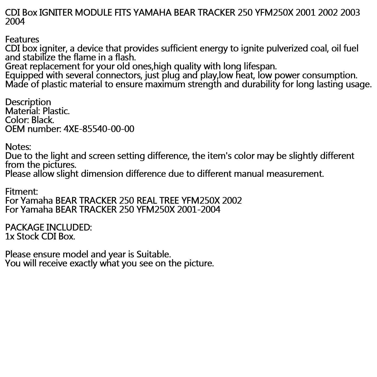 Module d'allumage de boîtier CDI compatible avec YAMAHA BEAR TRACKER 250 YFM250X 2001 2002 2003 2004 générique