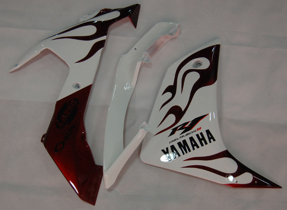 Amotopart Carénages 2007-2008 Yamaha YZF-R1 Blanc &amp; Rouge Foncé Flame R1 Generic