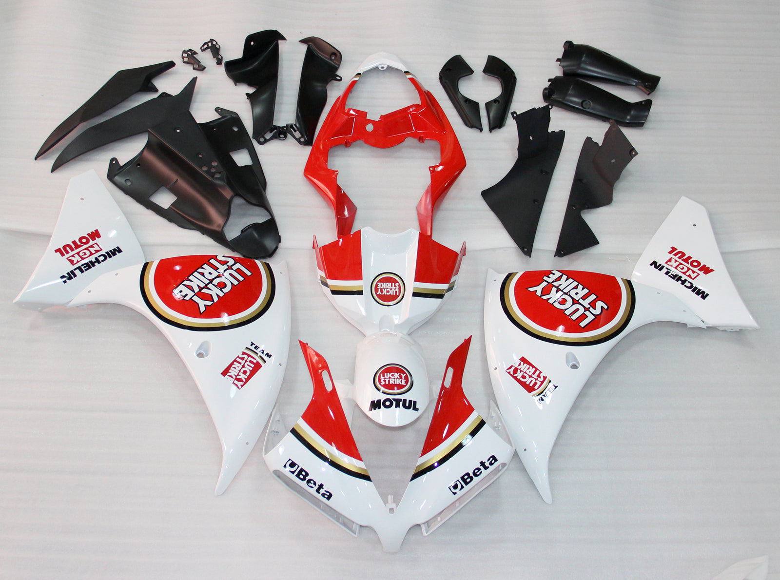 Amotopart Carenados de plástico 2012-2014 Yamaha YZF R1 Rojo Blanco Lucky Strike Genérico