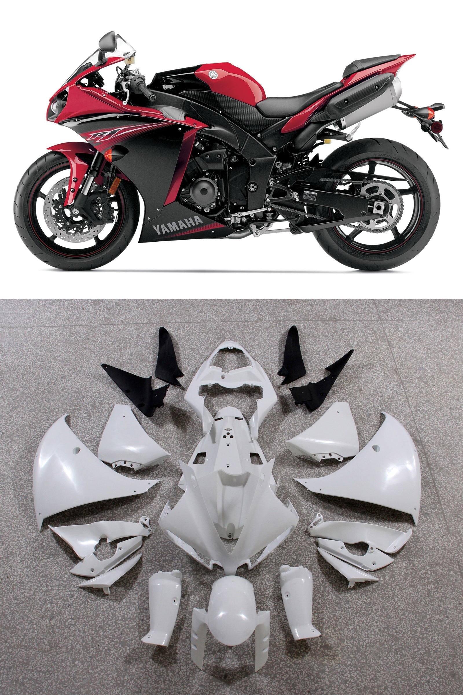 Carene in plastica Amotopart 2012-2014 Yamaha YZF R1 Rosso Nero R1 Generico