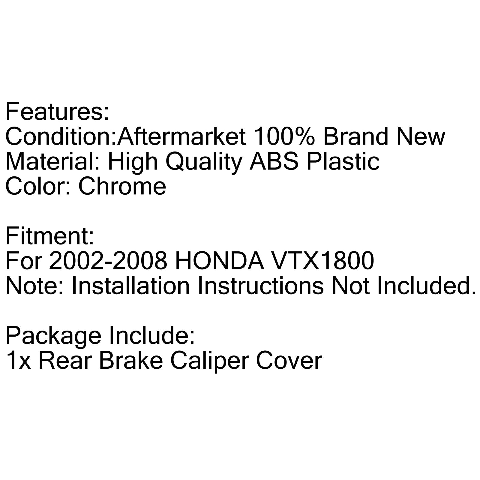 Cubiertas de pinza delantera o trasera de plástico ABS cromado para Honda VTX 1800 2002-2007 genérico