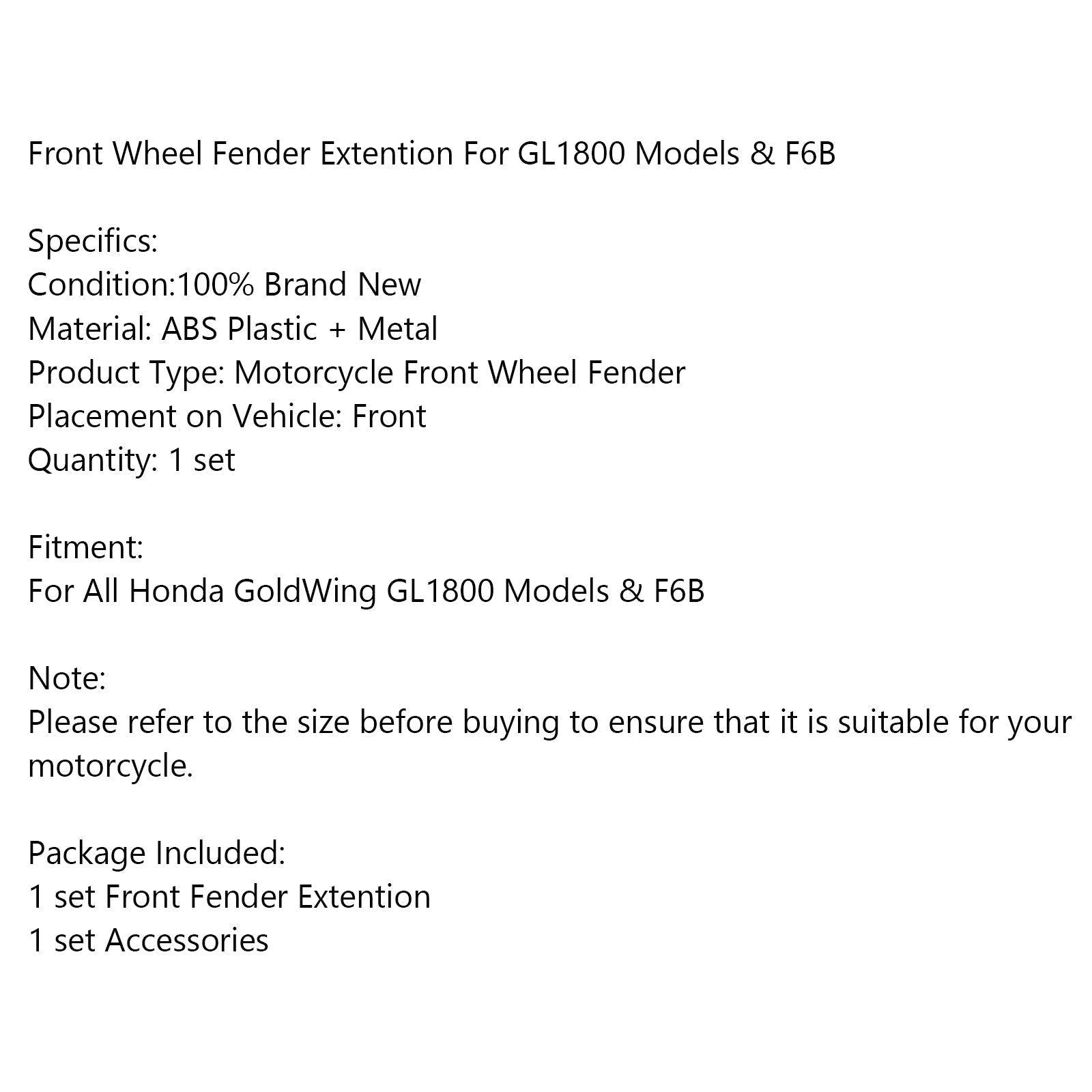 Garde-boue de garde-boue de roue avant de moto pour les modèles Honda GoldWing GL1800 et F6B générique