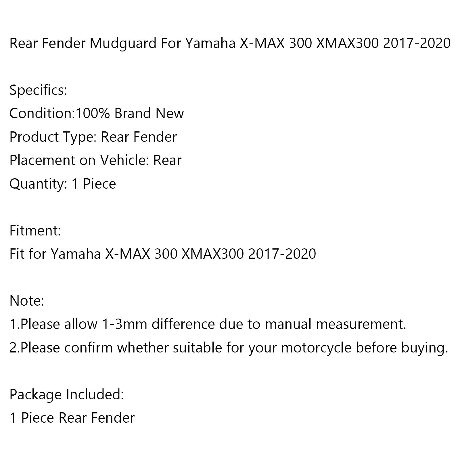 Yamaha X-MAX 300 2017-2020 Garde-boue arrière pour garde-boue de moto