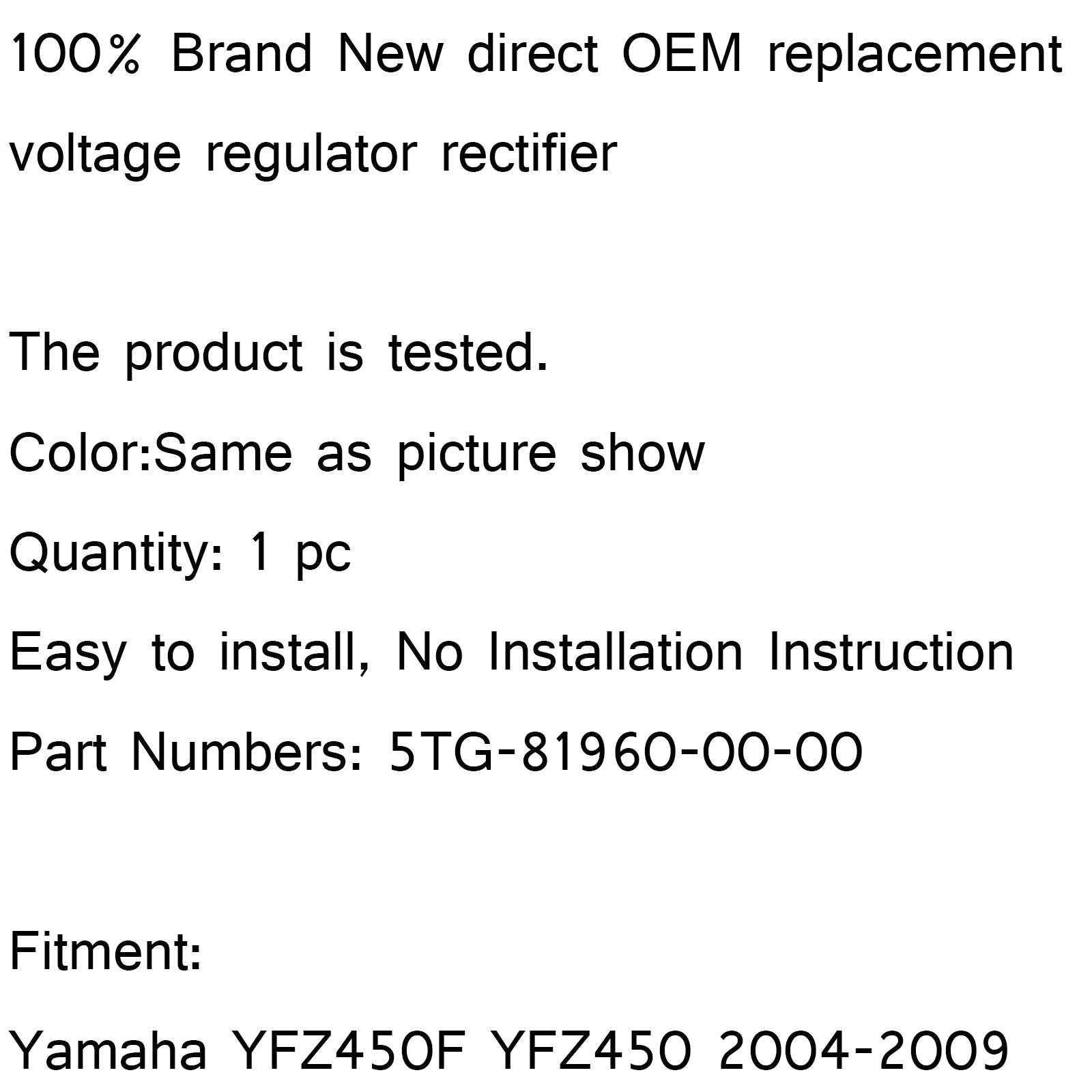 Redresseur de régulateur de tension pour Yamaha YFZ450F YFZ450 2004-2009 2005 2008 2009 générique