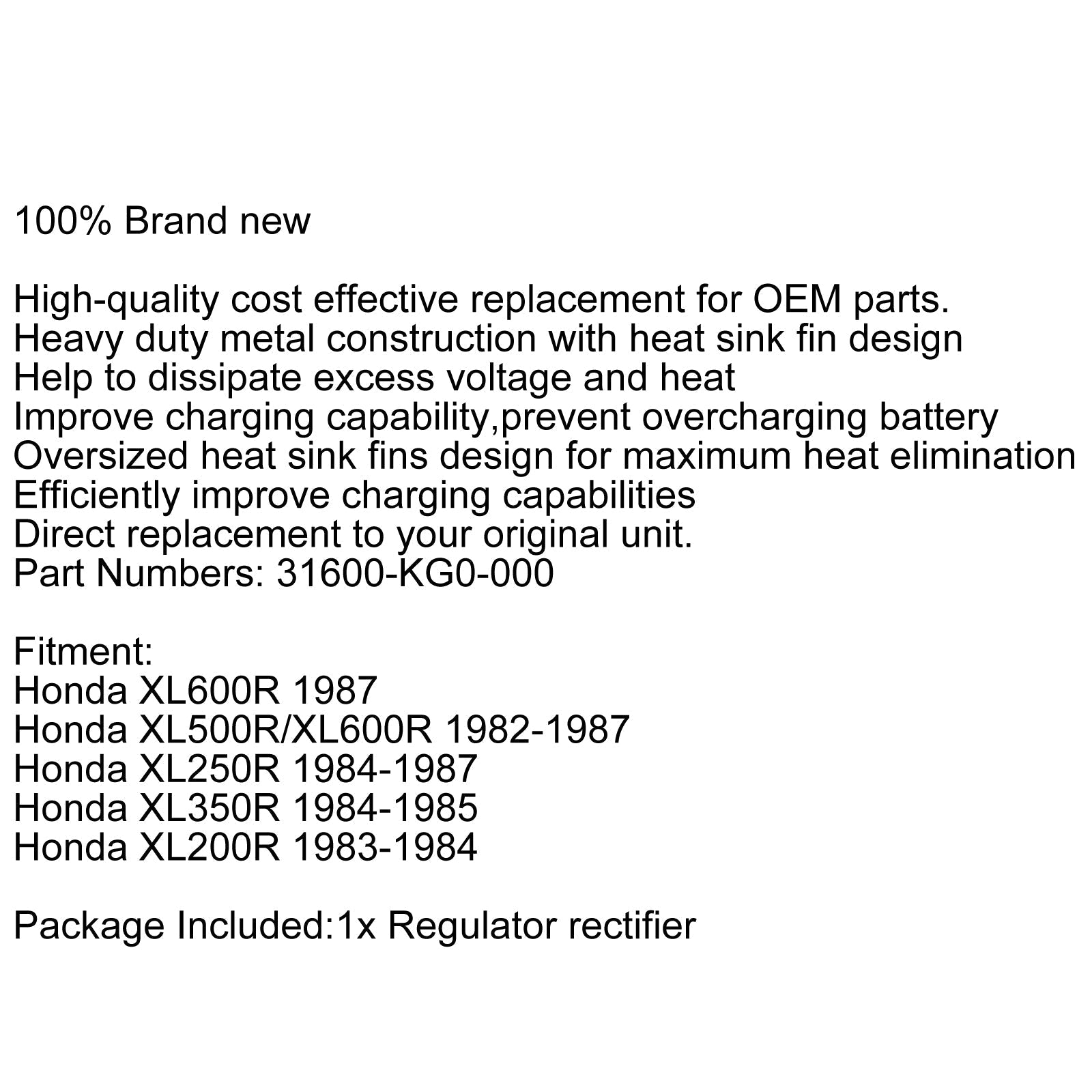 Tension de redresseur de régulateur pour Honda XL600R XL500R/XL600R XL250R/350R/200R générique