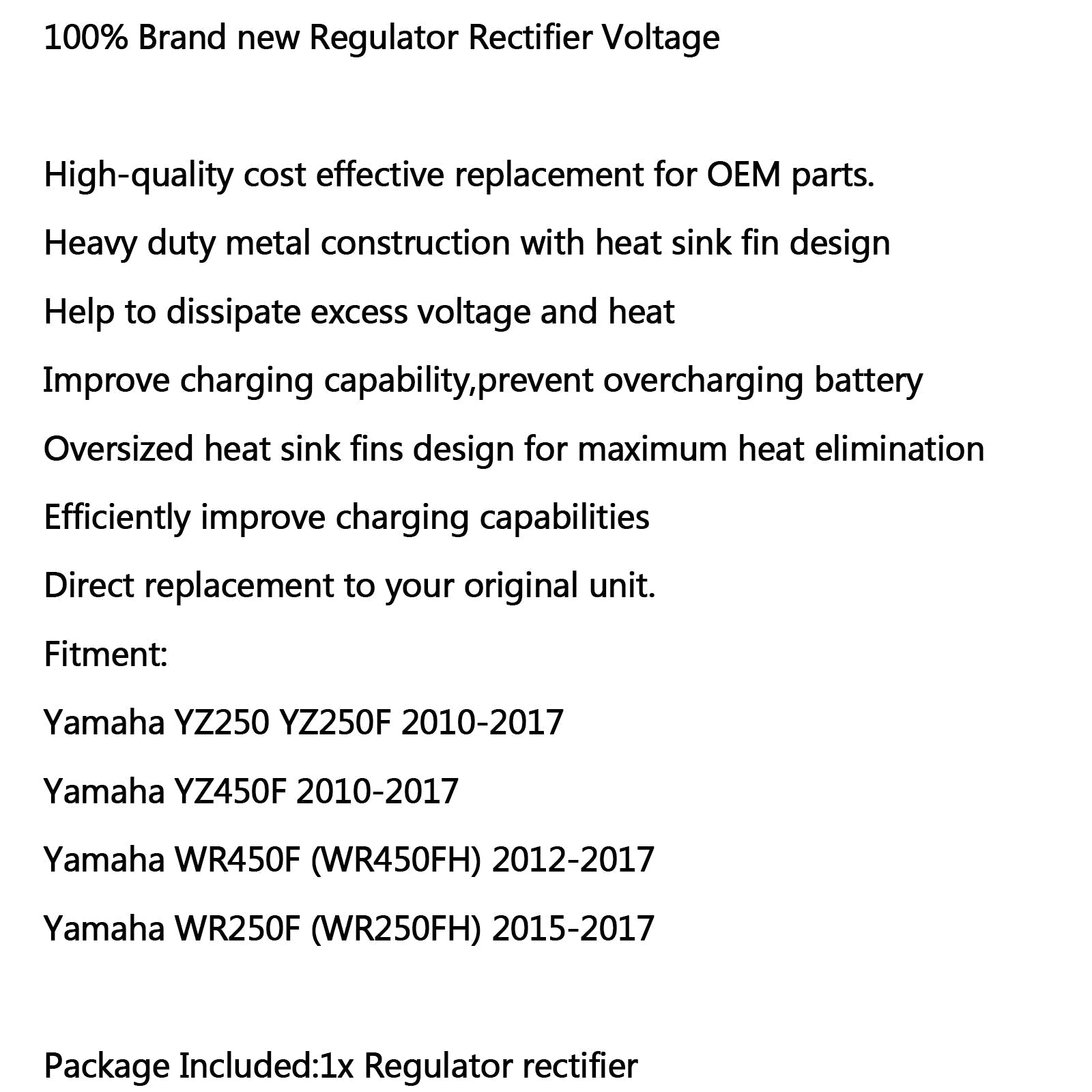 Redresseur de régulateur pour Yamaha YZ250 YZ250F YZ450F 10-17 WR450F 12-17 WR250F générique