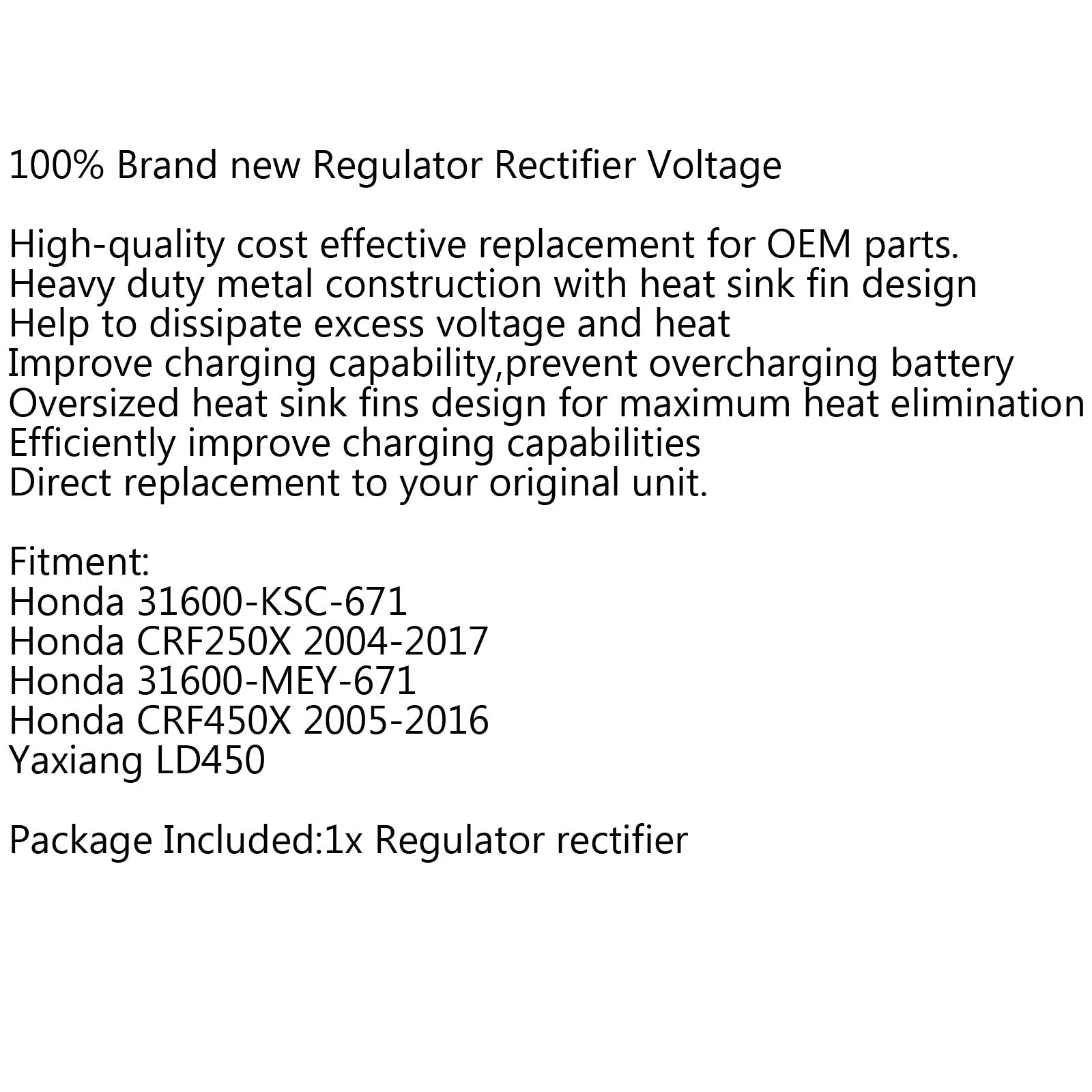 Rectificador regulador para Honda CRF250X 2004-2017 CRF450X 2005-2016 Genérico Yaxiang LD450