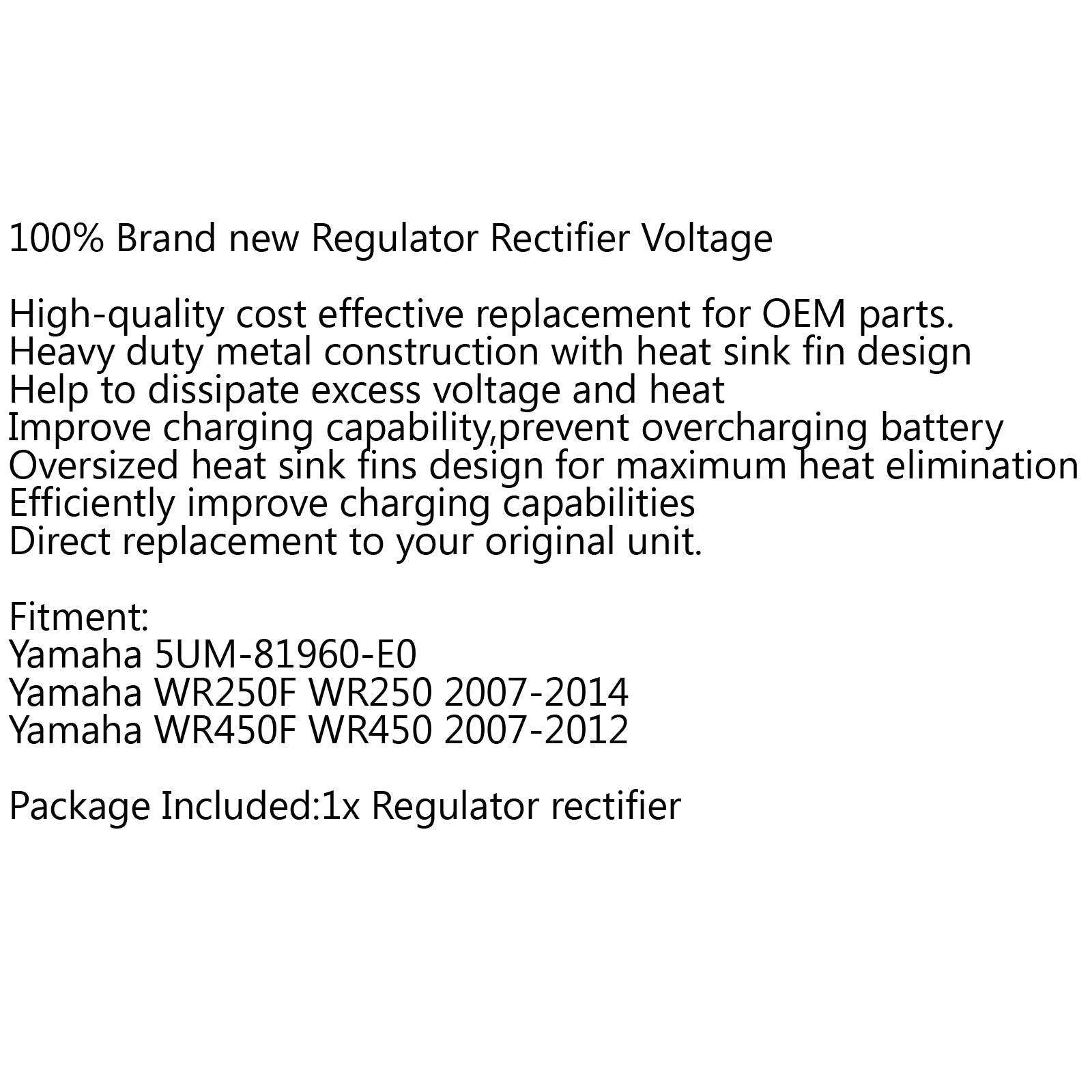Regulador Rectificador UM-81960-E0 Para Yamaha WR250F WR250 07-14 WR450F WR450 Genérico