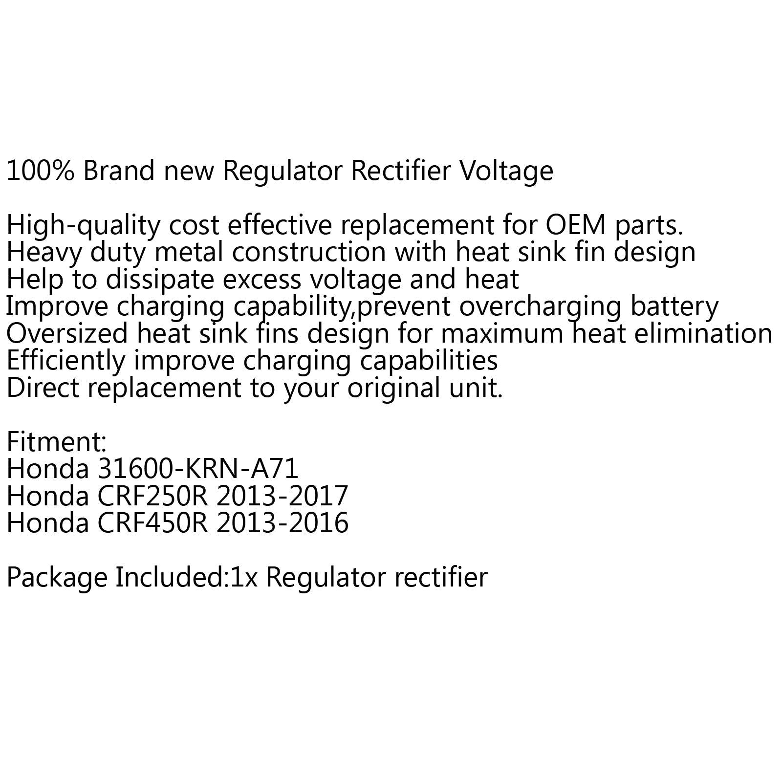 Regolatore Raddrizzatore 31600-KRN-A71 Per Honda CRF250R 13-17 Honda CRF450R 13-16 Generico