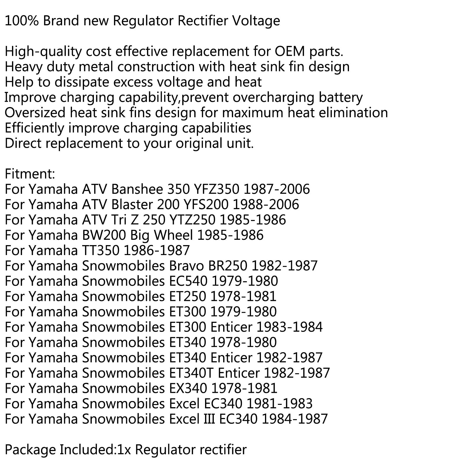 Redresseur de régulateur de tension pour Yamaha ATV Banshee Blaster TT350 BW200 EX340 générique