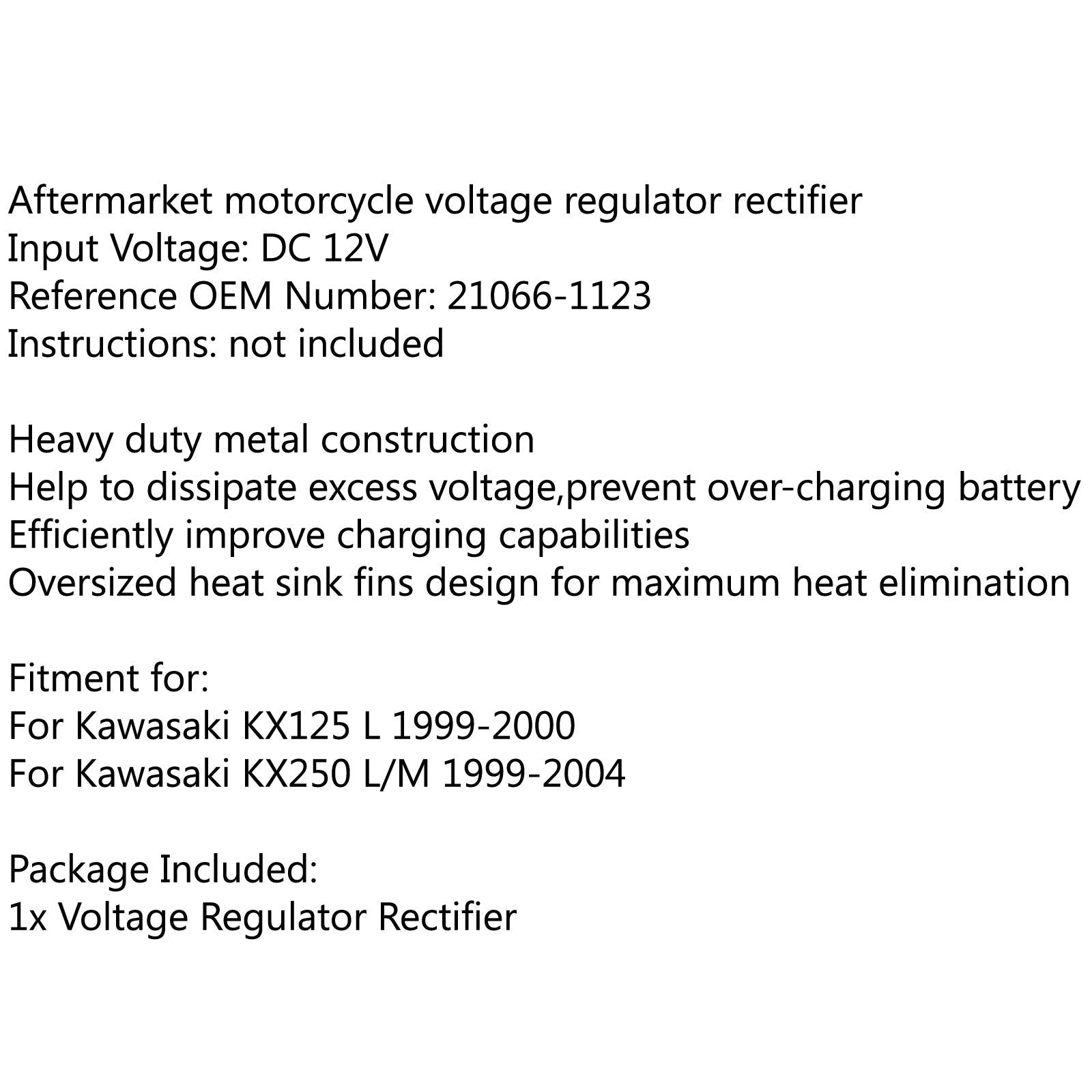 Raddrizzatore regolatore di tensione 21066-1123 per Kawasaki KX125 L KX250 L/M 1999-2004 Generico