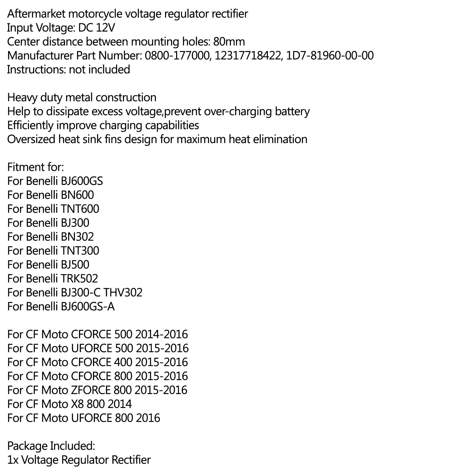 Rectificador regulador de voltaje para Benelli BJ600GS BN/TNT 300 CF Moto UFORCE 500 genérico