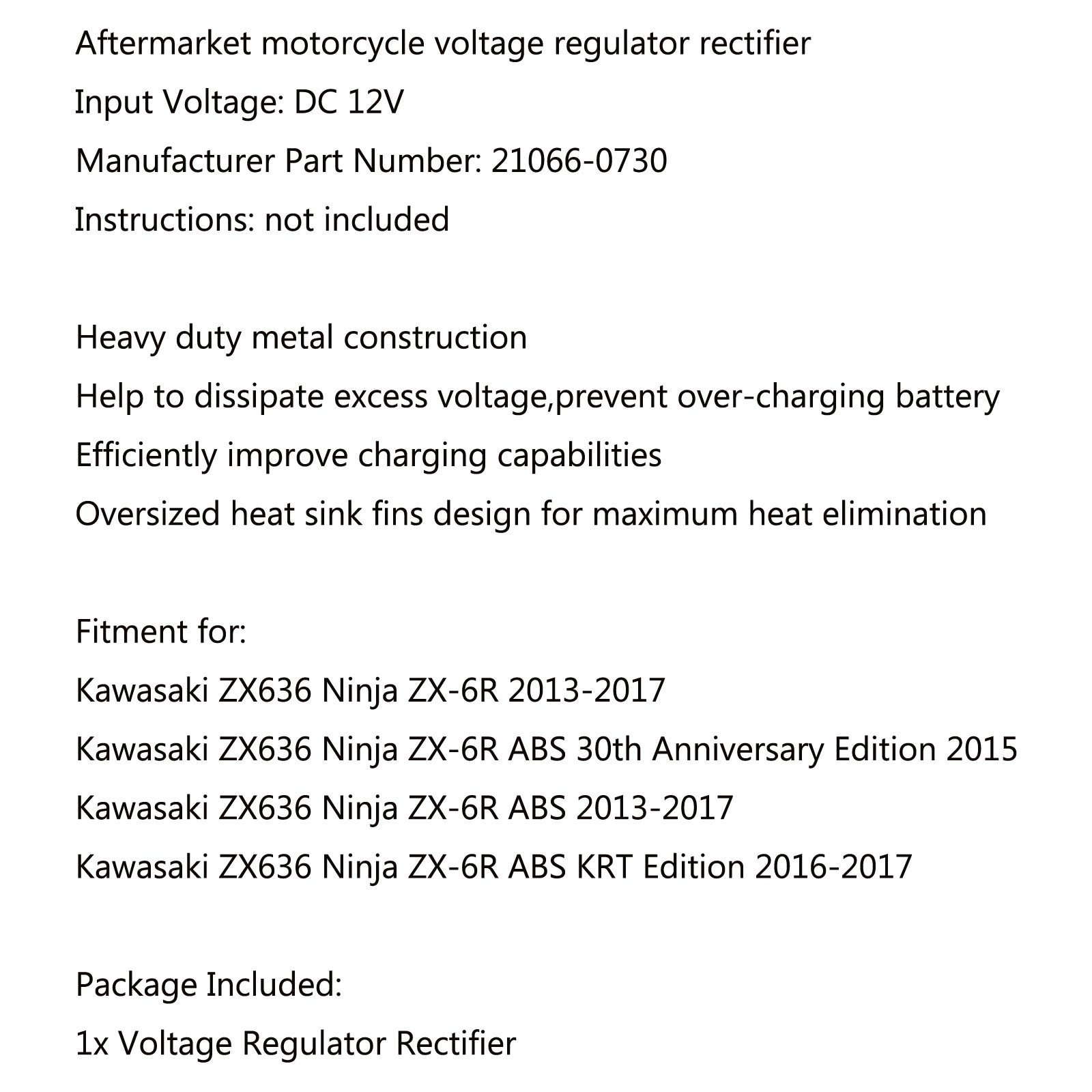 Rectificador regulador de voltaje para Kawasaki ZX636 Ninja ZX-6R ABS 2013-2017 Genérico