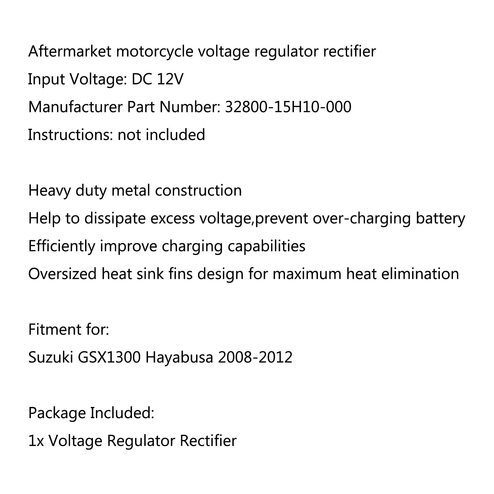 Redresseur de régulateur de tension 32800-15H10-000 pour Suzuki GSX1300 Hayabusa 2008-12 générique