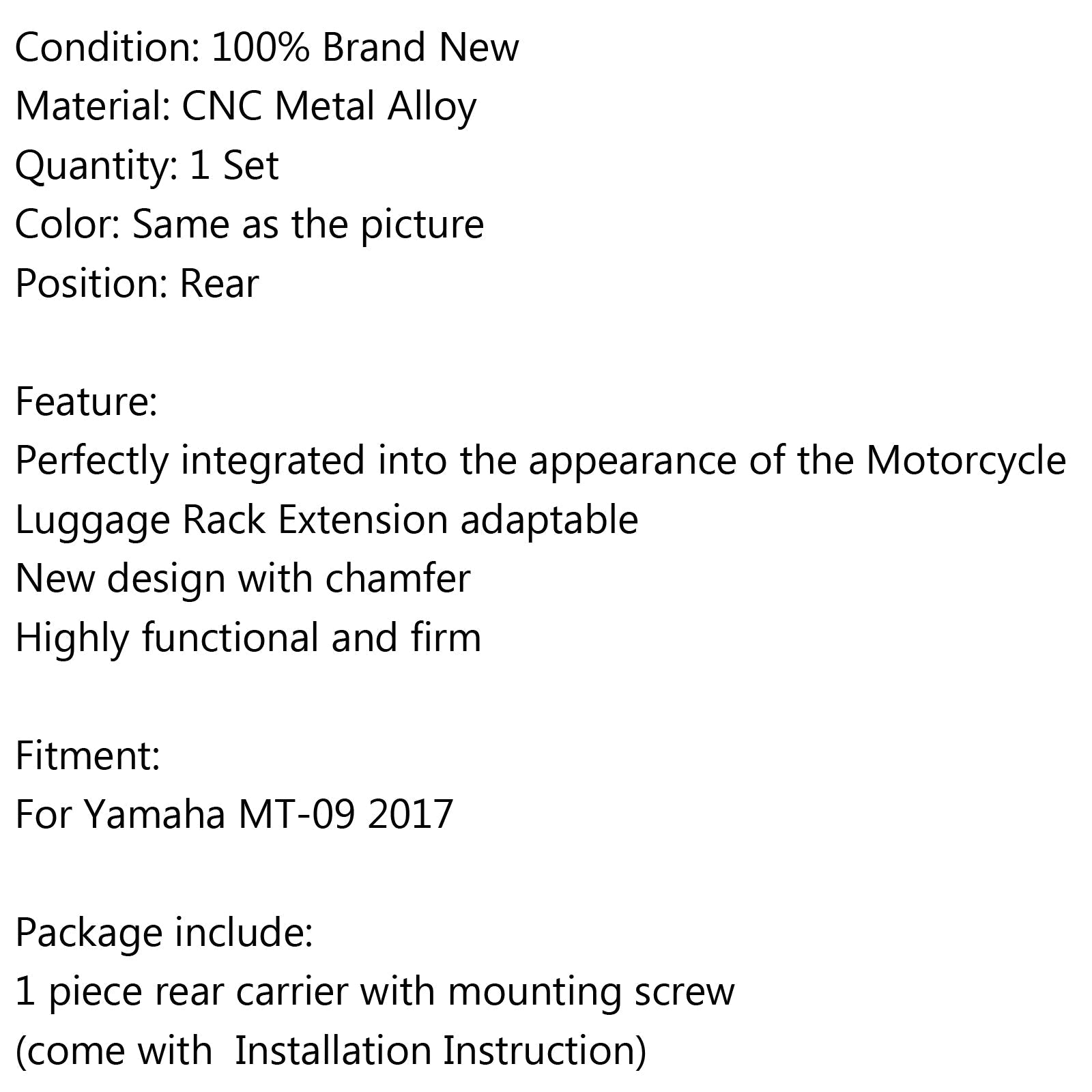 Kit de plaque de support arrière pour porte-bagages pour Yamaha MT-09 MT 09 2017 générique