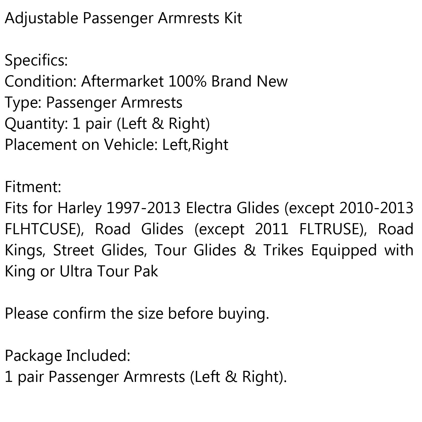 Accoudoirs passager furtifs pour Touring Electra Glide Road King 1997-2013 générique