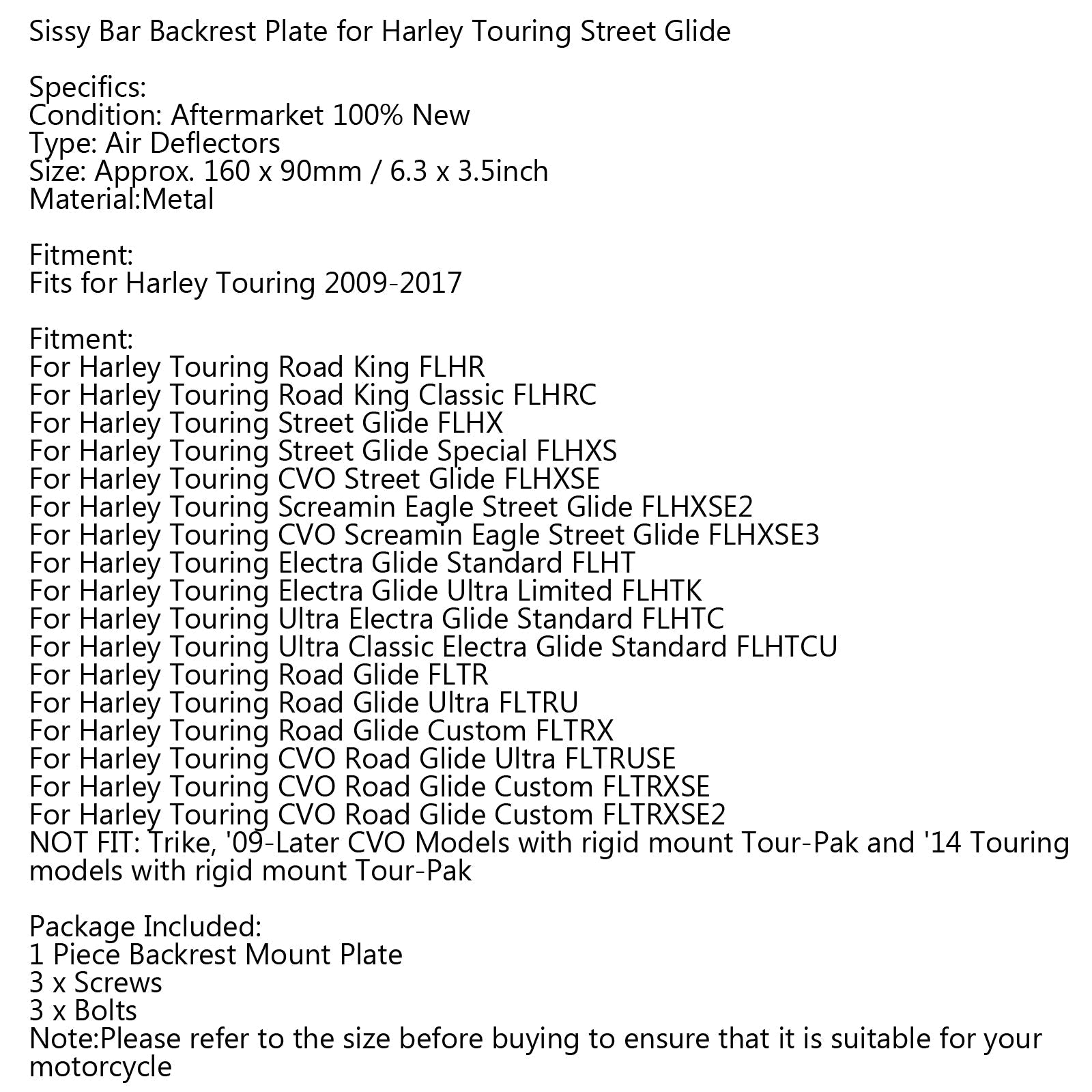 Plaque de montage triangulaire pour dossier de sissy bar pour Harley Touring Street Glide Generic