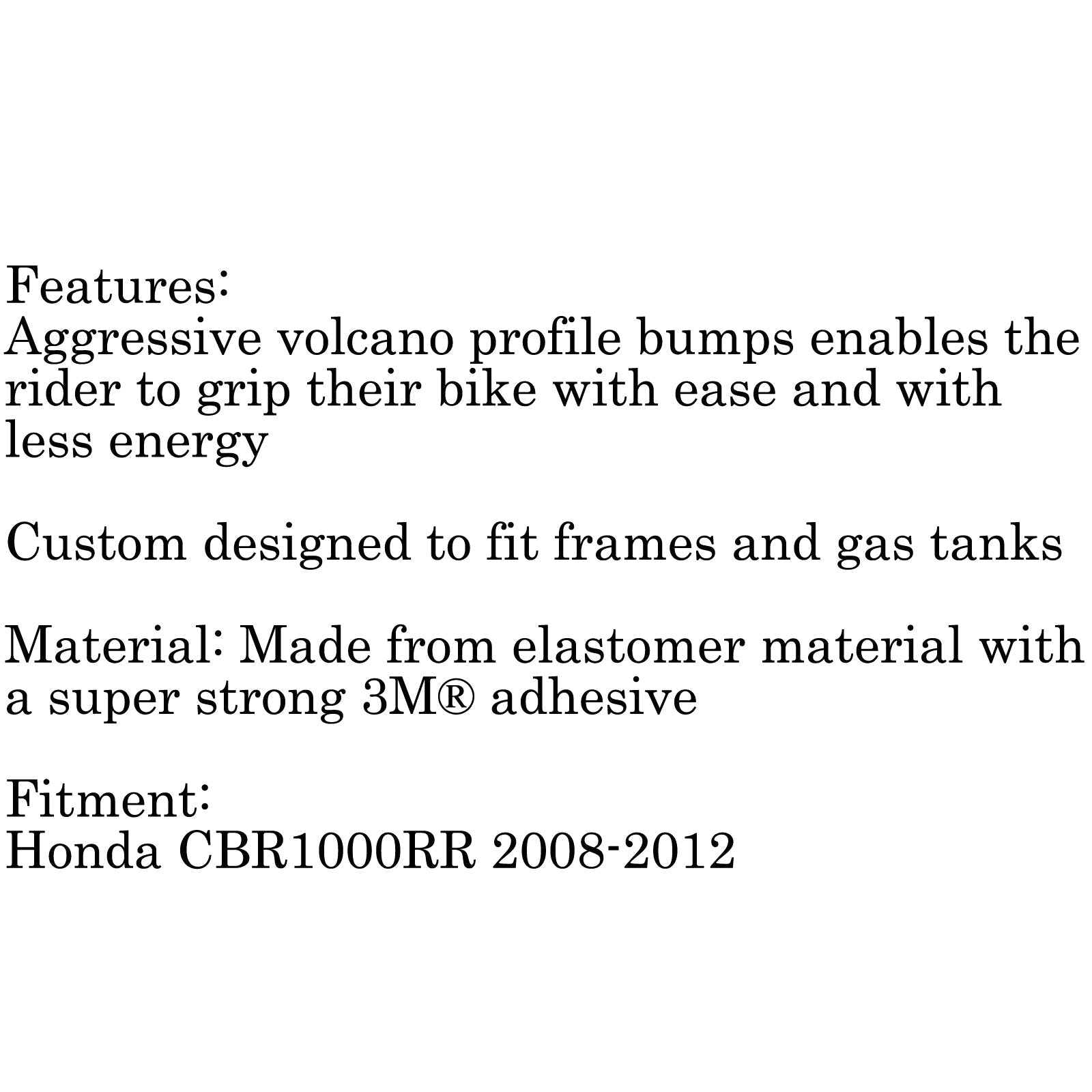 3M Tank Pull Pad Side Gas Knee Grip Protector para Honda CBR1000RR 2008-2012 Genérico
