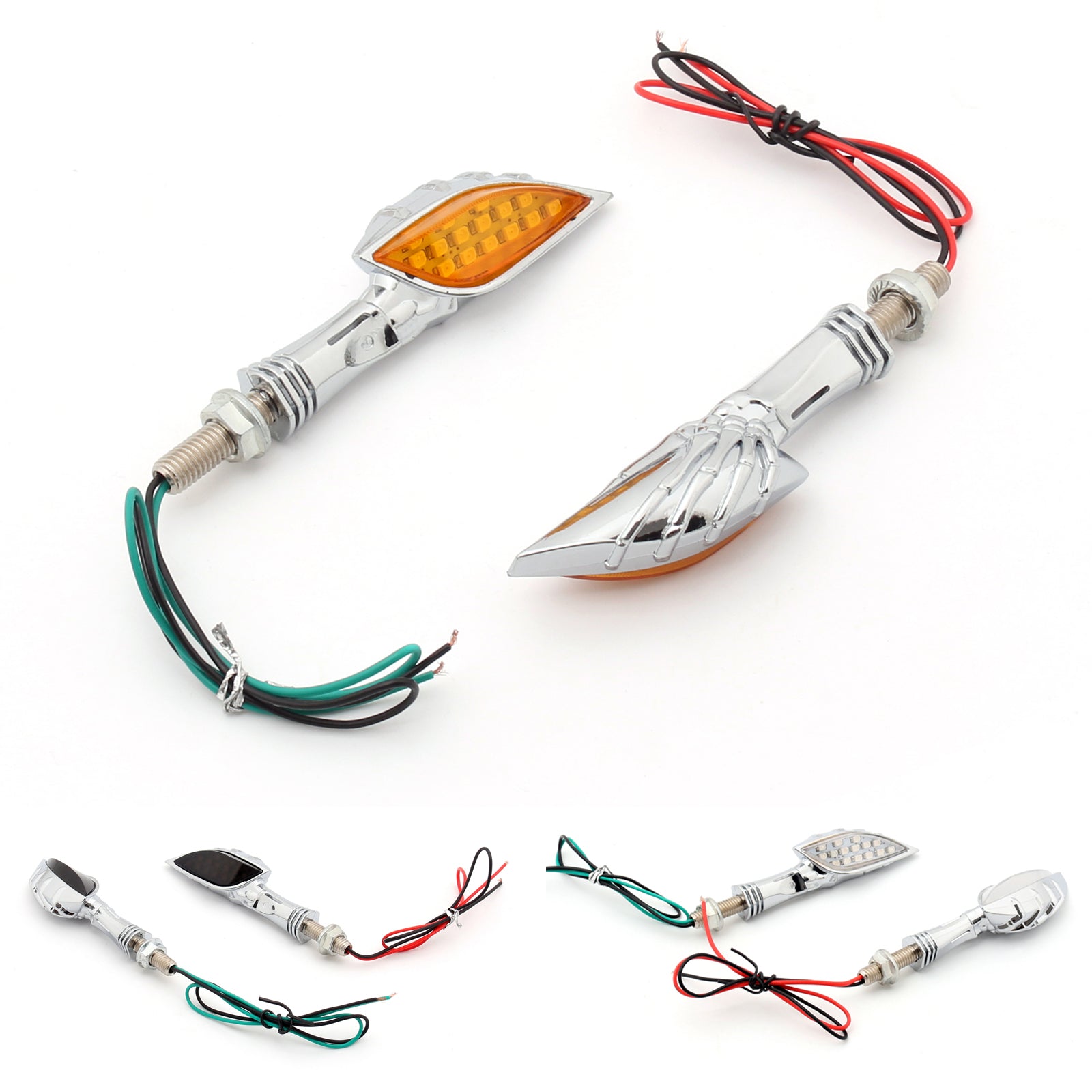 Indicator Ride Hand Universal Skeleton Hand LED Turn Signals Blinker Indicator 3 Color