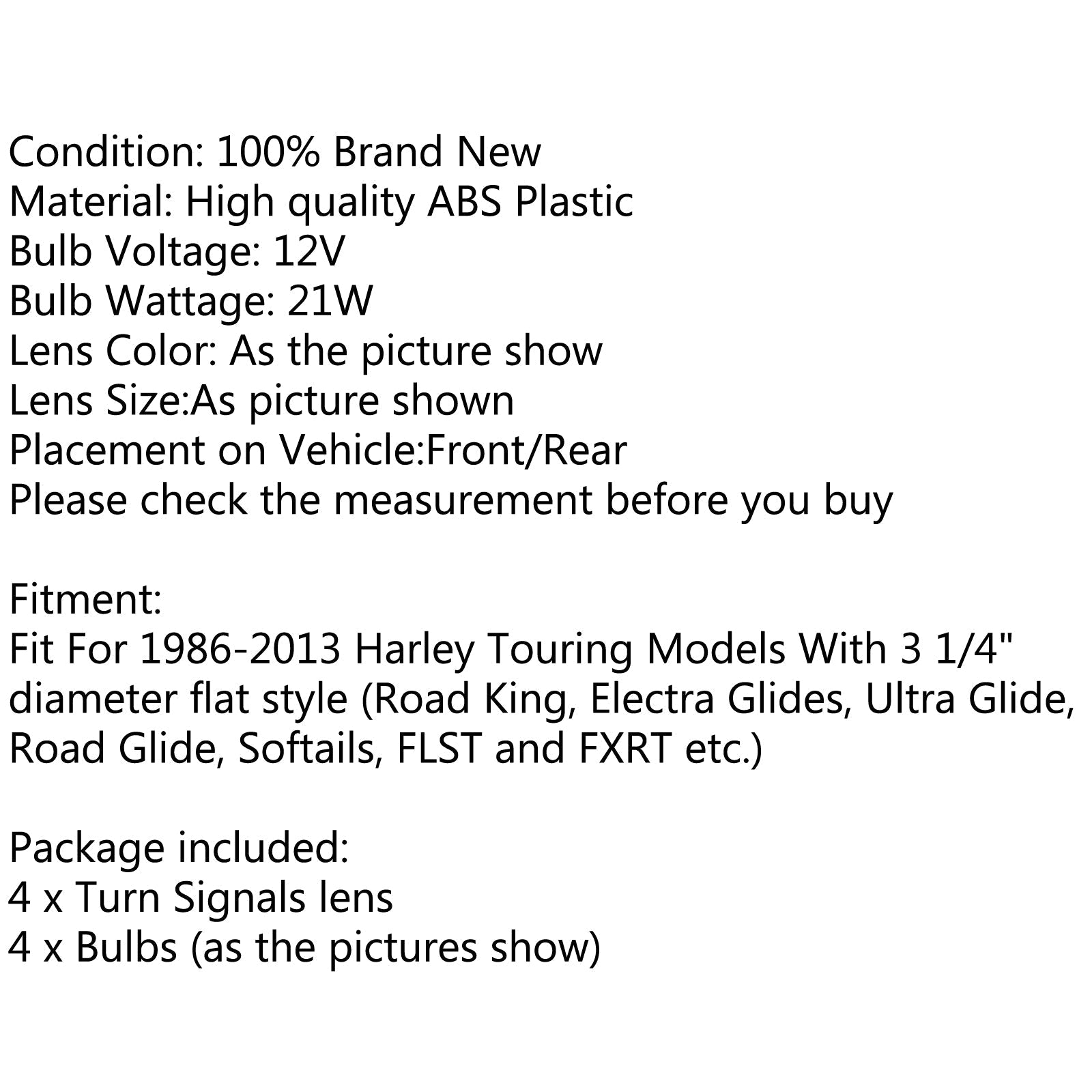 4 Uds. Lámparas de bombilla de cubierta de lente de luz de señal de giro para Harley Davidson Electra Glide genérico