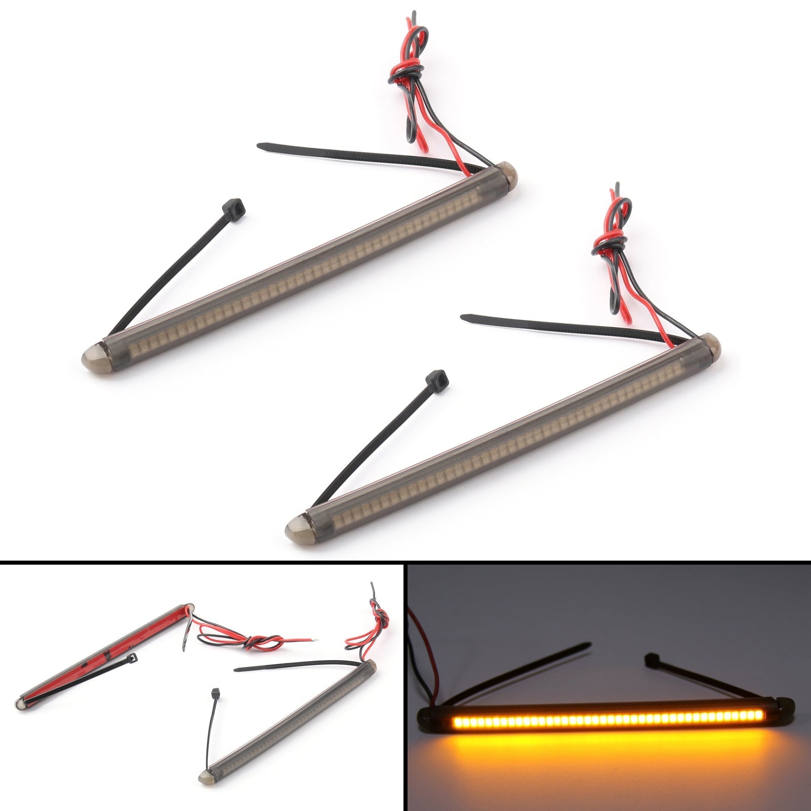 43mm-46mm Fork LED Turn Signal Strip Amber Light Kit For Harley Victory Honda