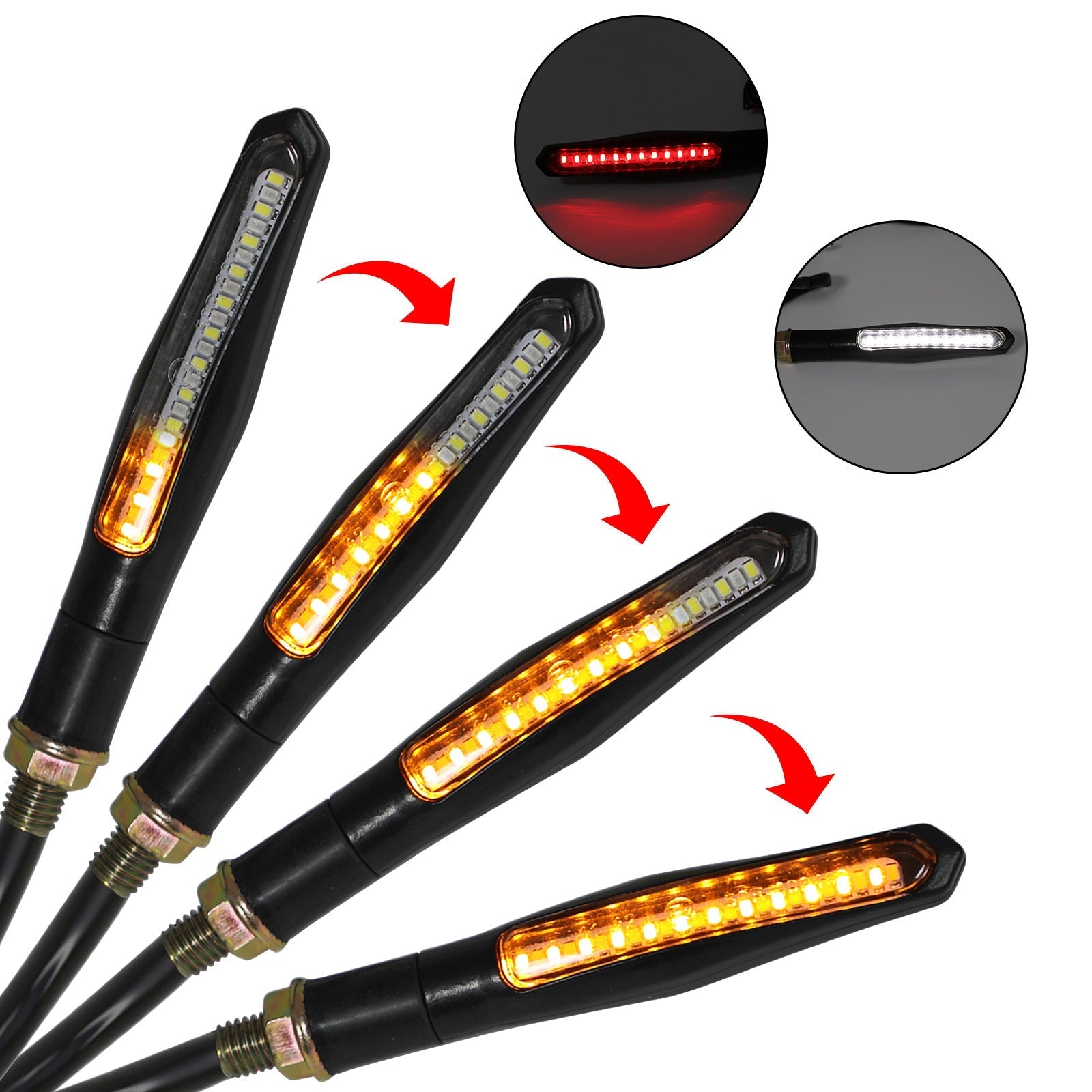 4x clignotants séquentiels à LED pour moto s'allument avec la lampe de frein DRL