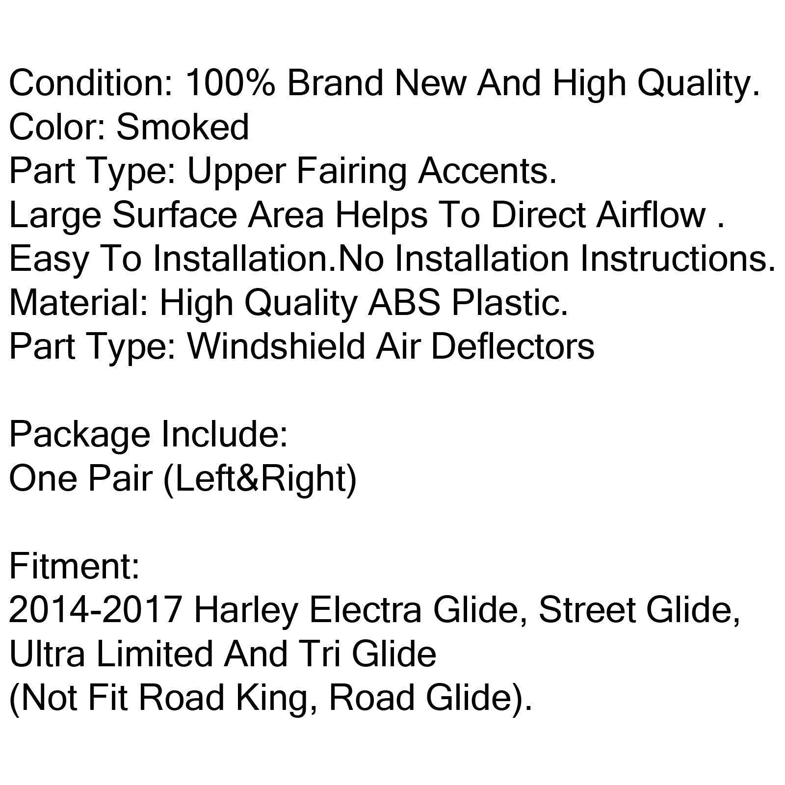 2 x déflecteurs d'air latéraux en plastique ABS pour Harley Davidson Touring FL 2014-2018, 2 couleurs génériques