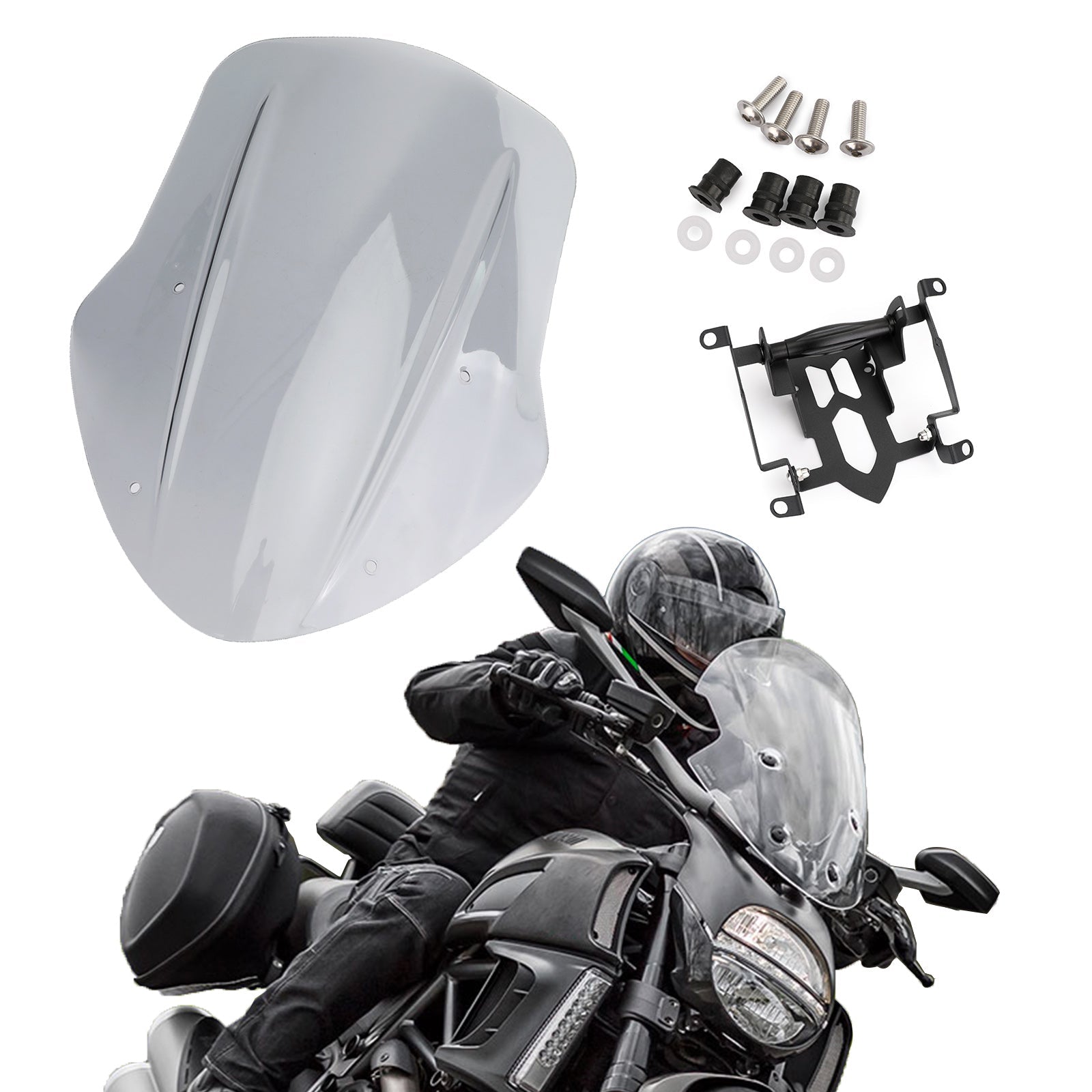 1x Parabrezza Parabrezza Parabrezza Protezione Deflettore Per Ducati Diavel 2014-2018 Generico