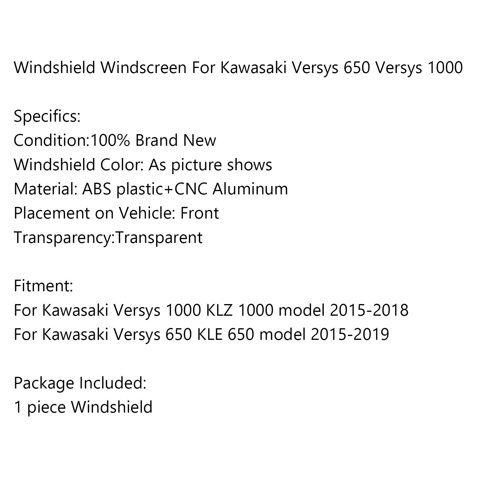 Pare-brise ABS pour Kawasaki 2015-18 Versys 650 1000 KLE650 KLZ1000 générique