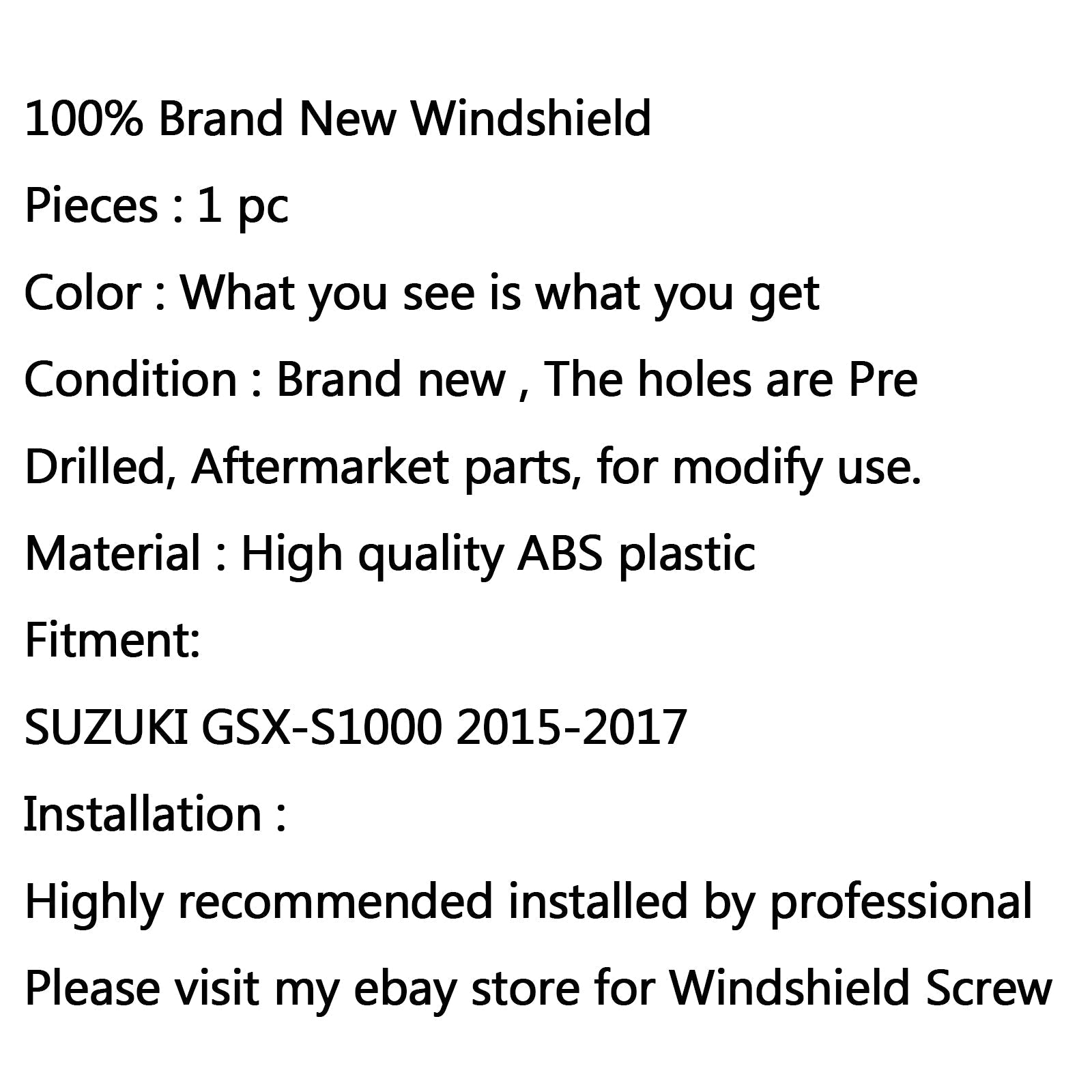 Pare-brise Pare-brise Pour SUZUKI GSX-S1000 (2015-2017) 3 Couleur Générique