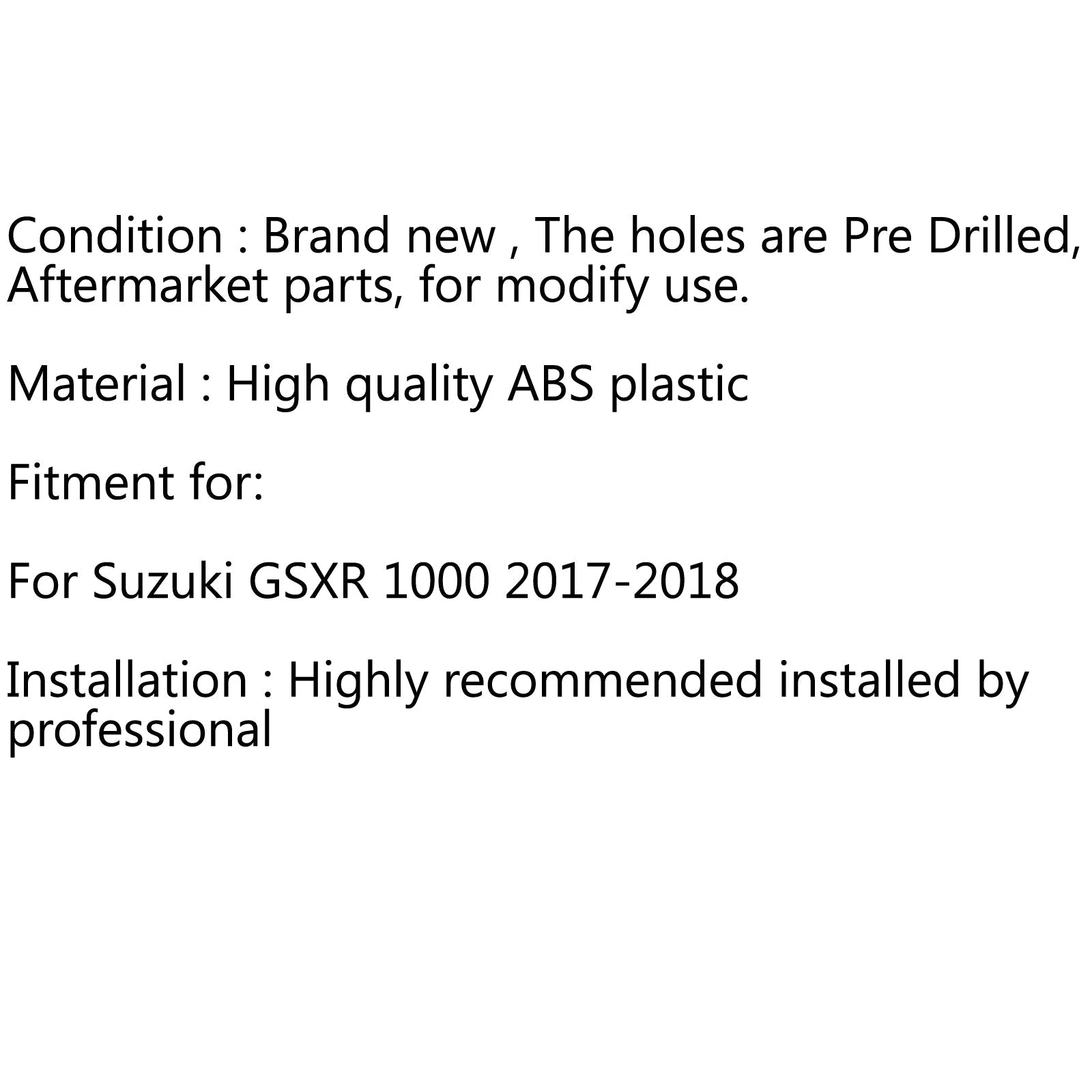 Pare-brise Pare-brise pour Suzuki GSXR 1000 GSXR1000 K17 2017-2018 Noir Générique