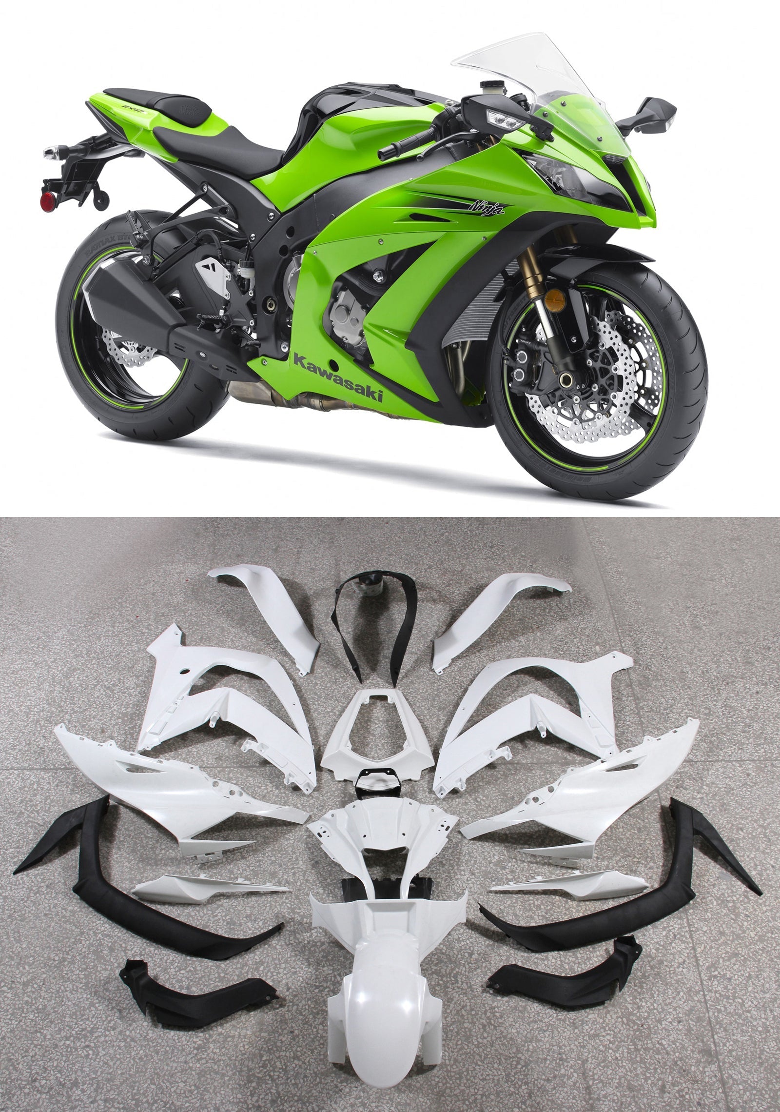 Carenados Amotopart 2011-2015 Plasticos Kawasaki ZX10R Ninja Verde Genérico