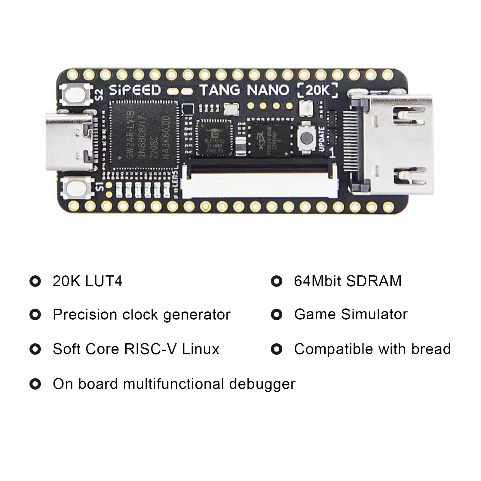 Sipeed Tang Nano 20K Placa de desarrollo FPGA de código abierto juego Retro con altavoz