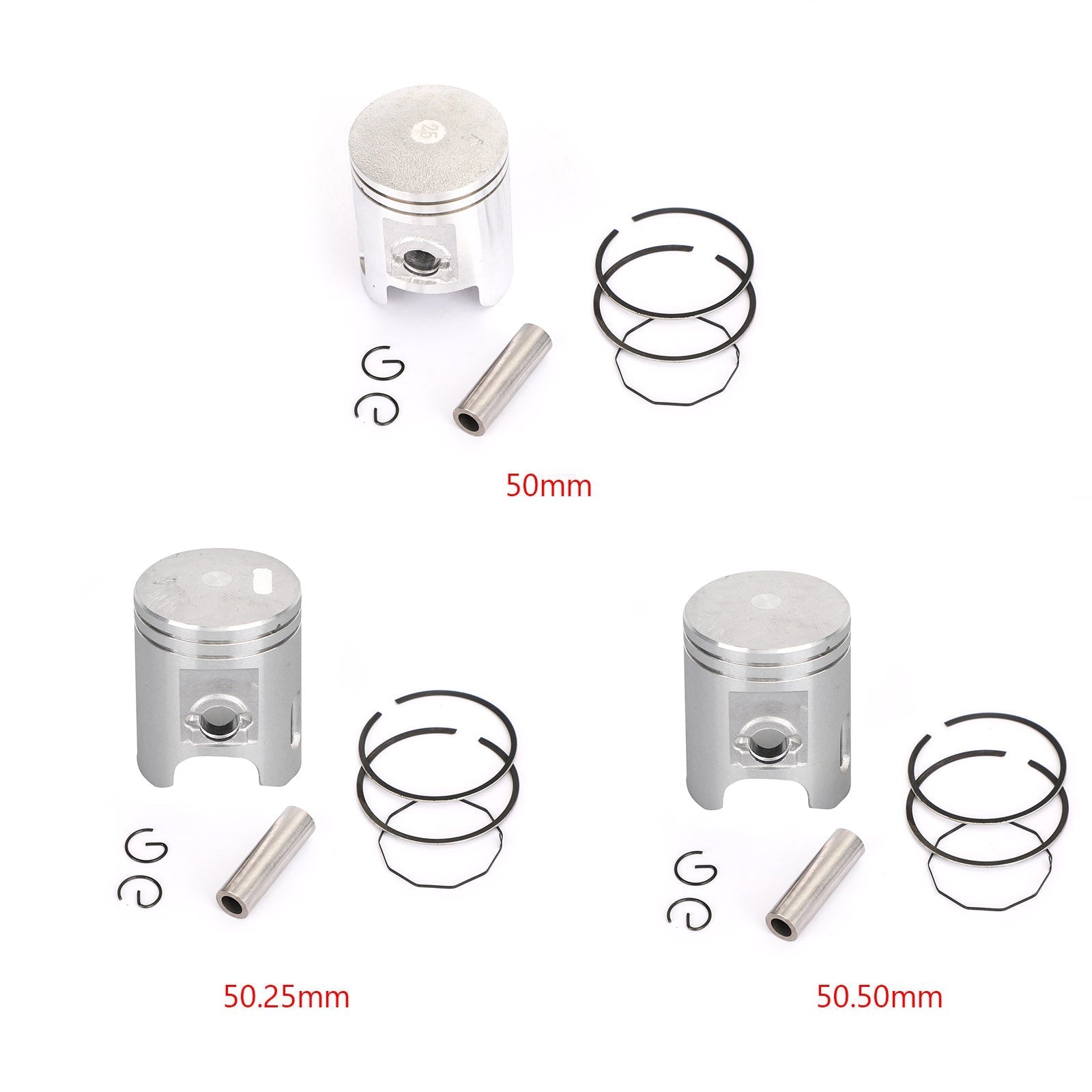 Kit de clips de goupille de segment de piston pour Yamaha Jog 90 91-97 Ya90 Axis 90 90-97 STD (50 mm) 0,25 mm (50,25 mm) 0,50 mm (50,50 mm) Taille d'alésage générique