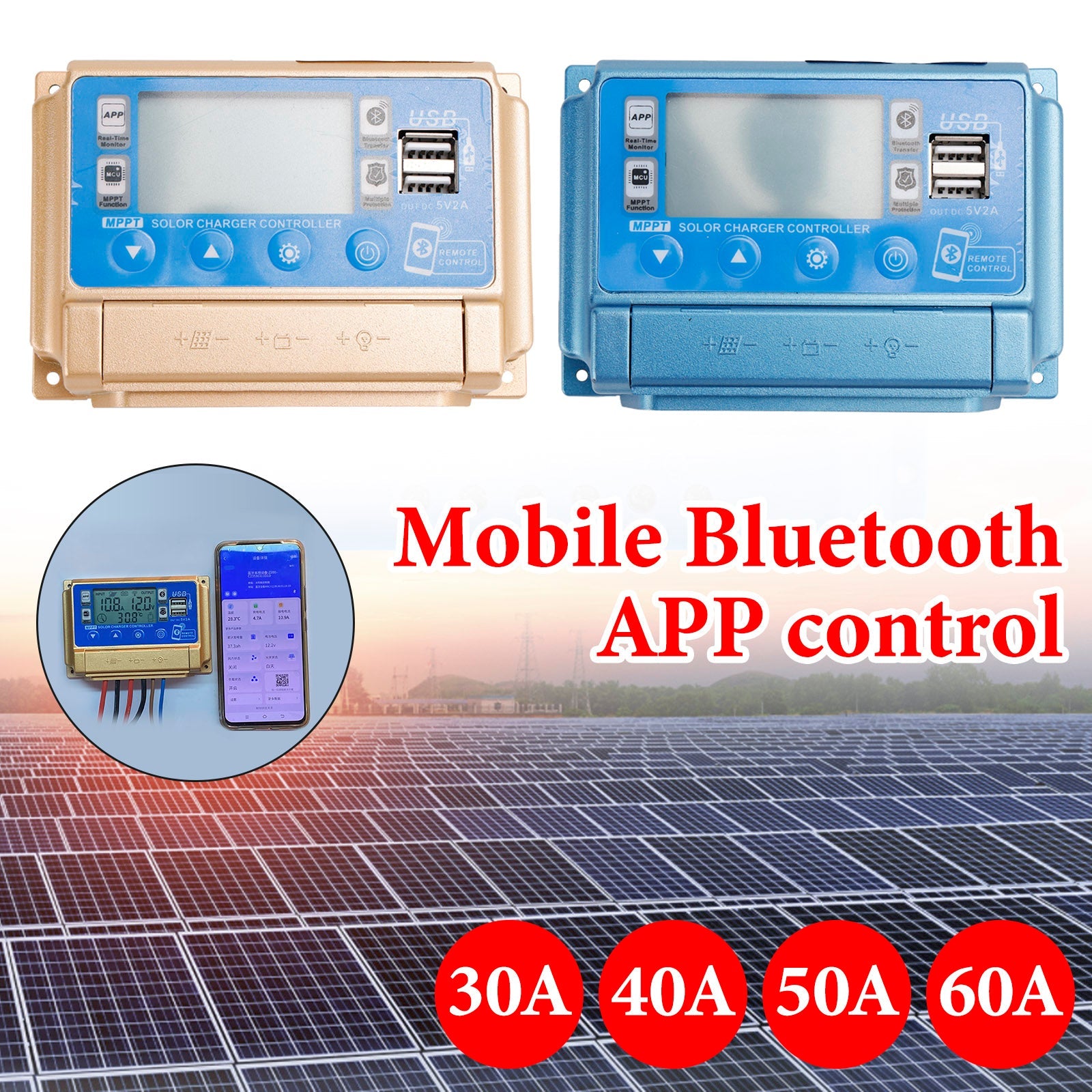 El cargador controlador de carga Solar MPPT Bluetooth APP 30A-60A es adecuado para baterías de 12V-60V