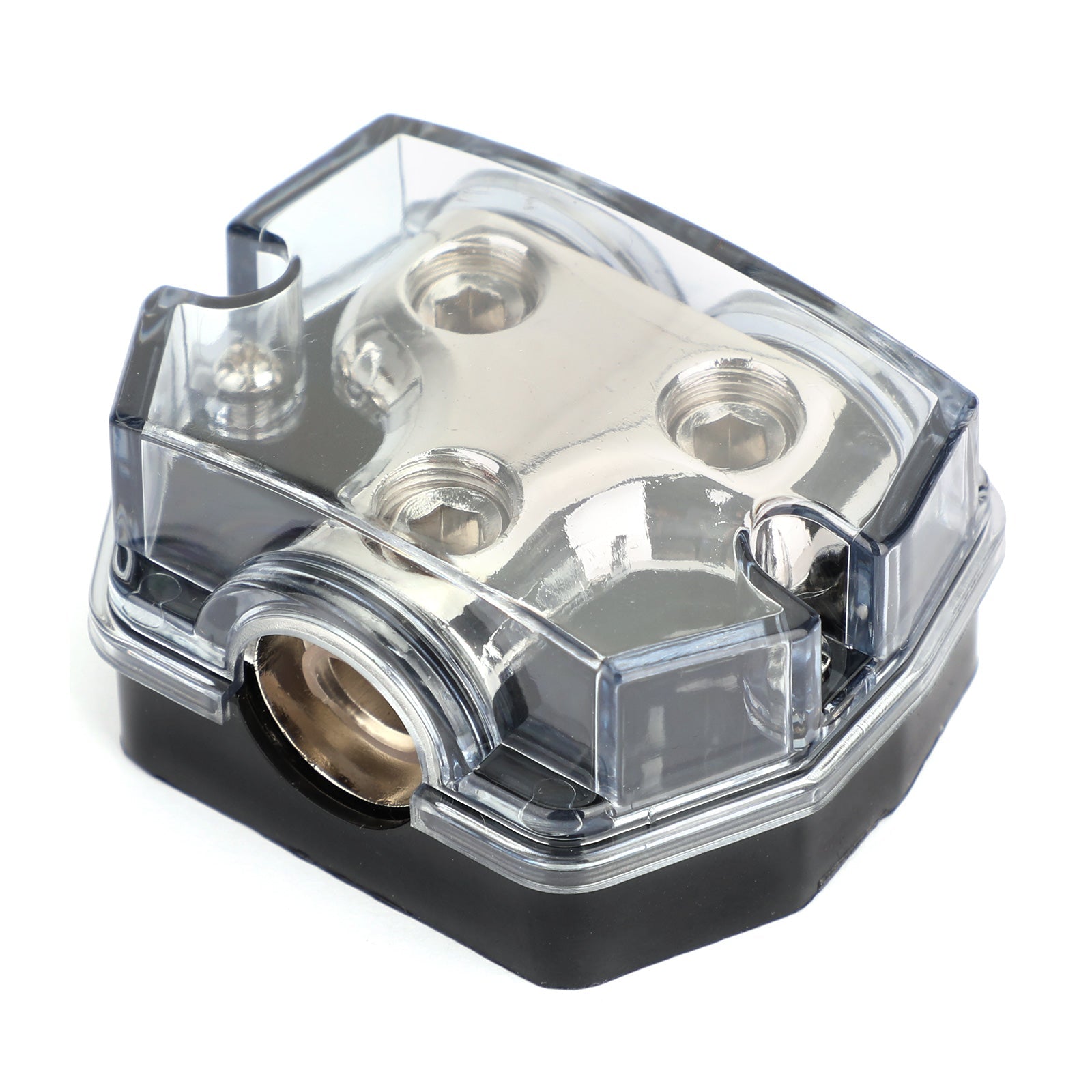 Boîtier en plastique transparent résistant à la chaleur Bloc de distribution de répartiteur nickelé 1x0 In 2x0 GA Out Block Splitter Fusebox pour Car Audio Marine