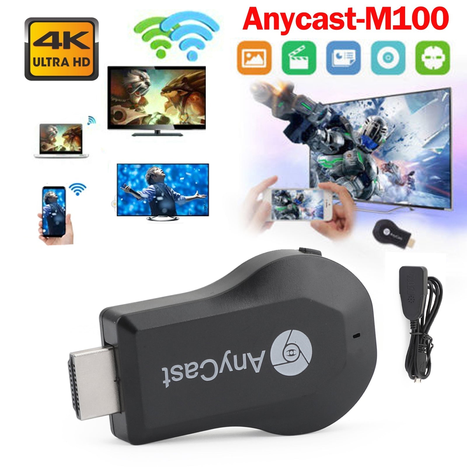 M100 True 4K TV Stick TV Streamer Anycast HDM WiFi langaton dongle-vastaanotin