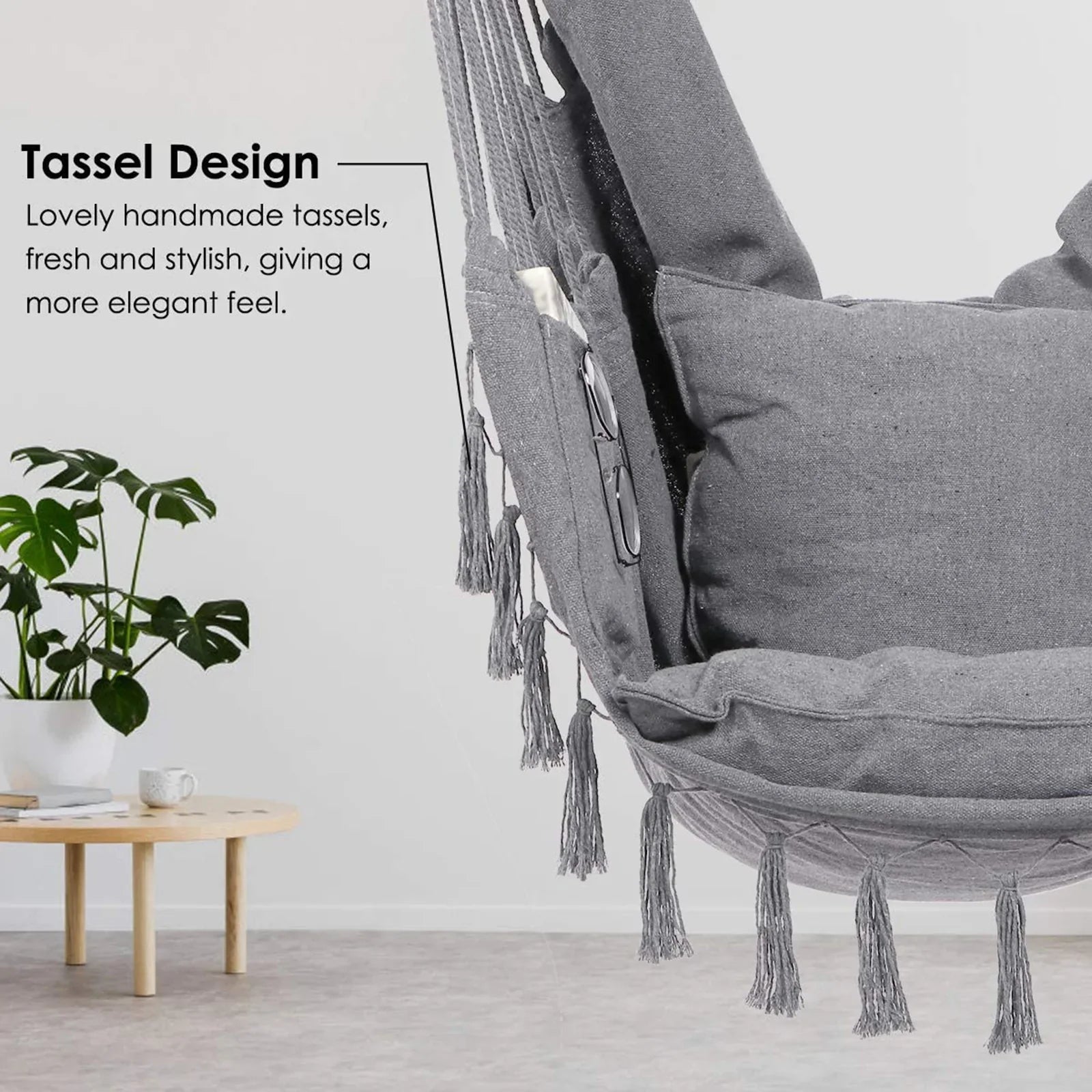 Chaise de hamac 'intérieur/extérieure accrochant la balançoire de corde avec des coussins portant la charge 150KG