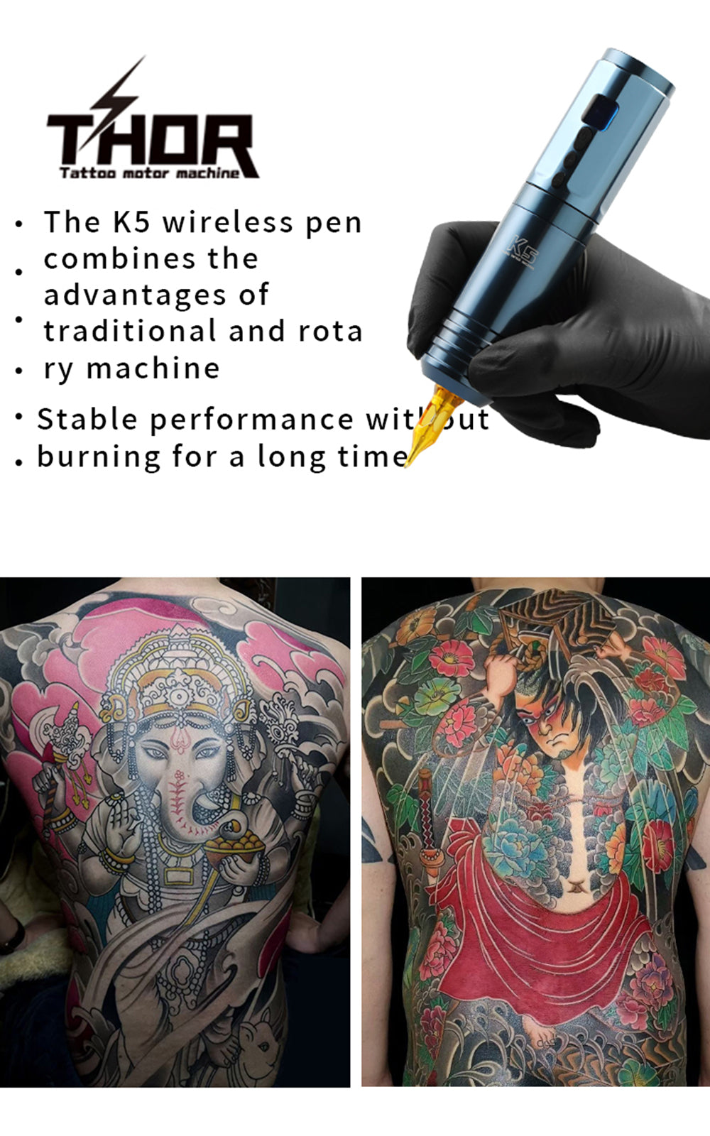 Máquina de maquillaje con motor de corte de pluma de batería rotativa de tatuaje inalámbrico LED