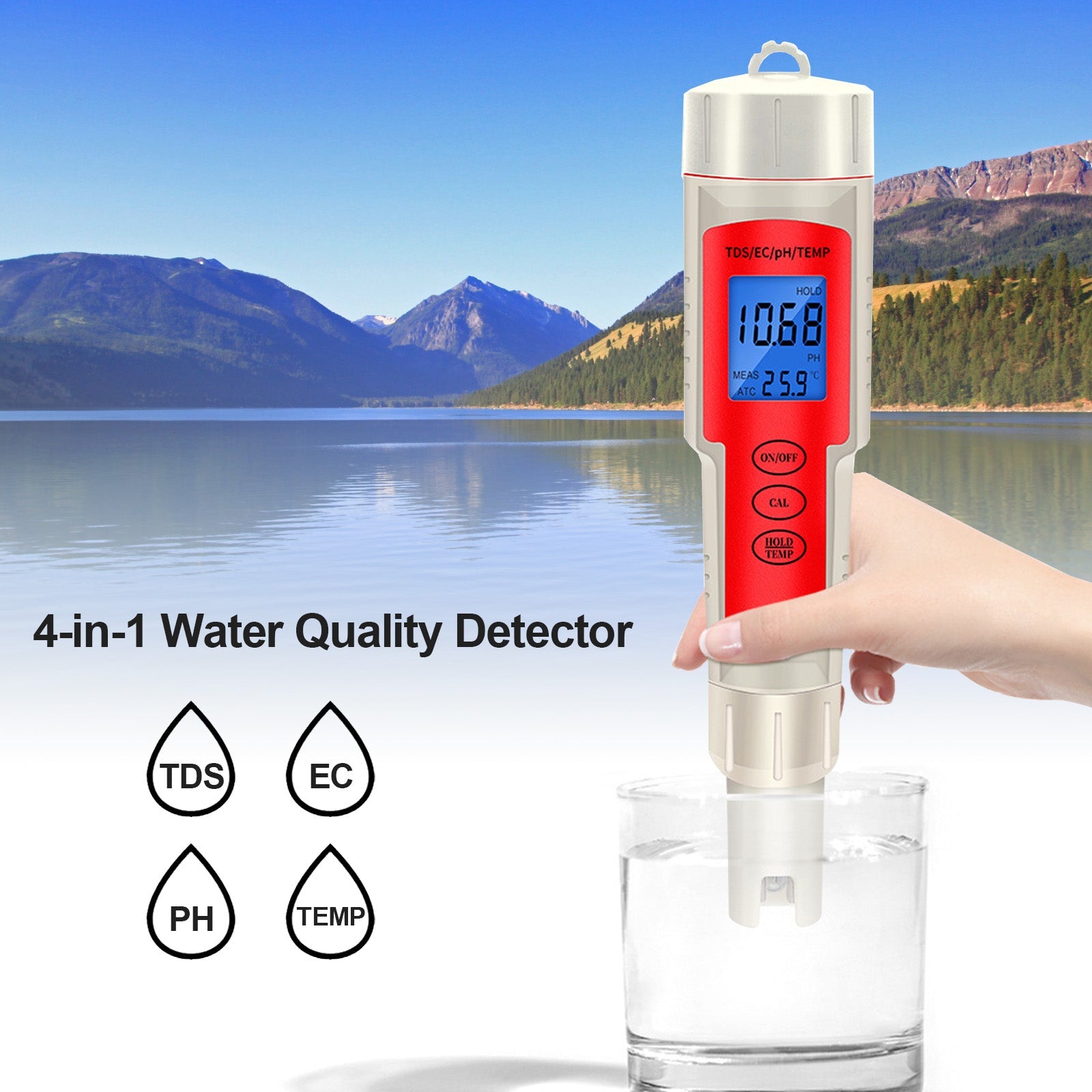 Tester per analisi della qualità dell'acqua con penna digitale 4In1 PH/TDS/EC/temperatura