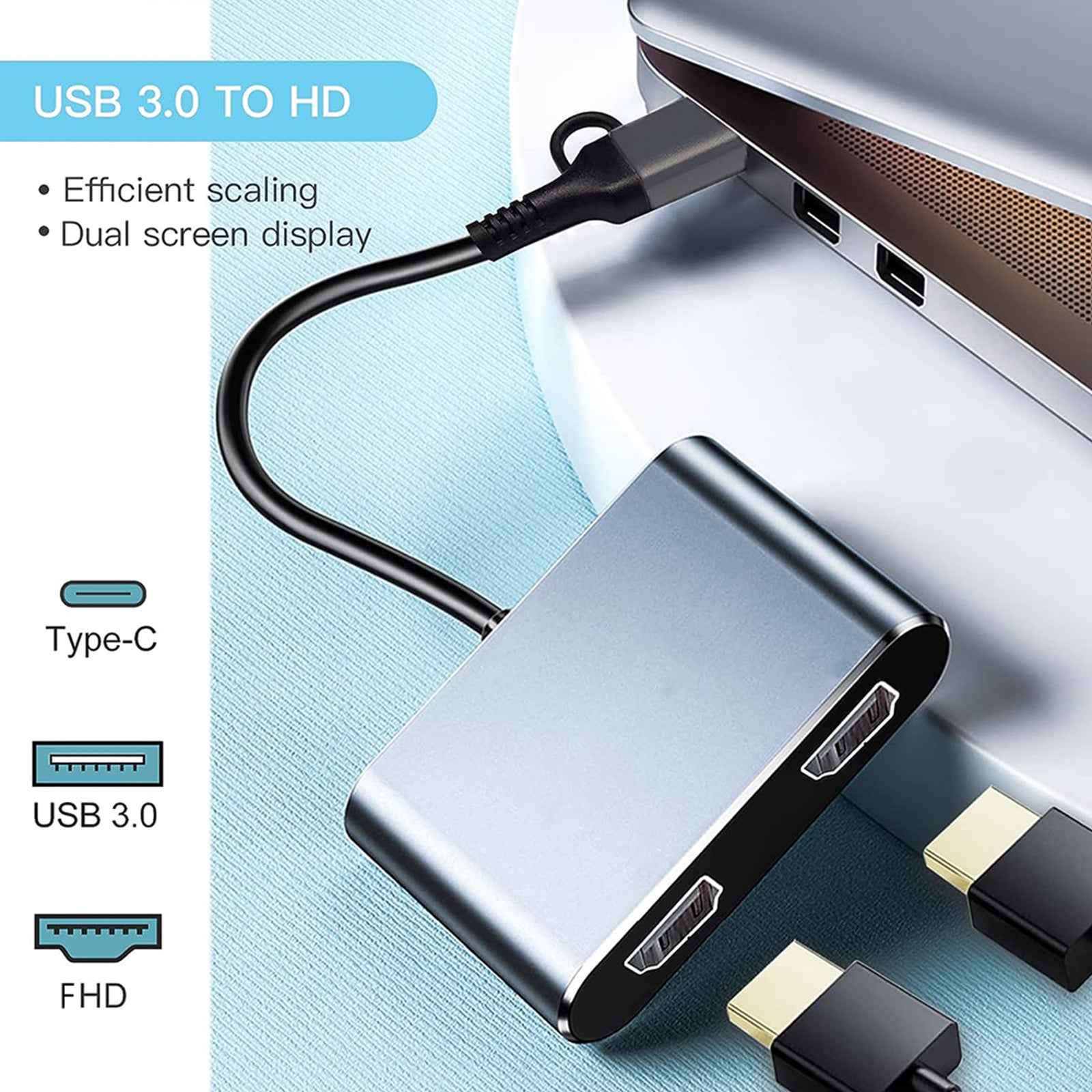 USB3.0 Type-C naar Dual HD 1080P Converter Schermuitbreiding voor laptop Hetzelfde scherm