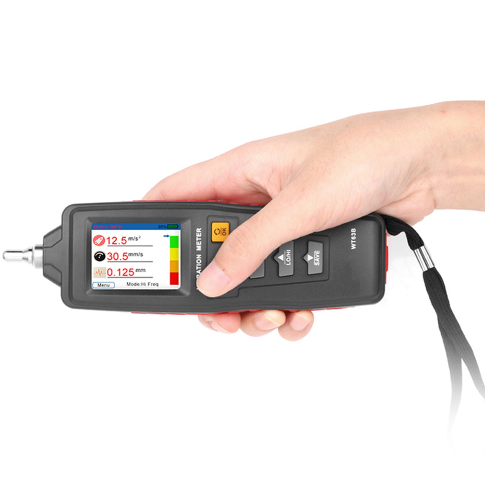 WT63B Medidor de vibración digital Vibrómetro Probador de desplazamiento de aceleración Pantalla LCD