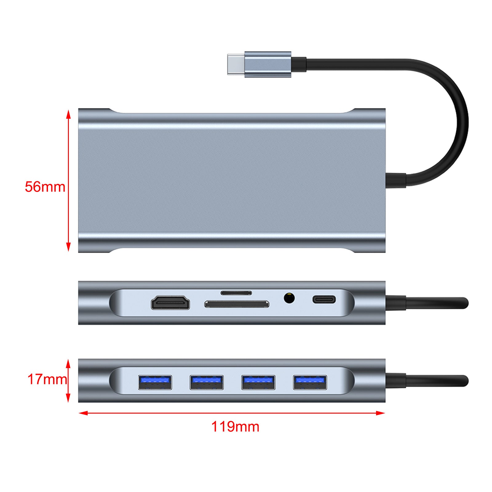 11 en 1 USB-C Type C Sortie HD Adaptateur 4K USB 3.0 HD HUB Station d'accueil multifonction