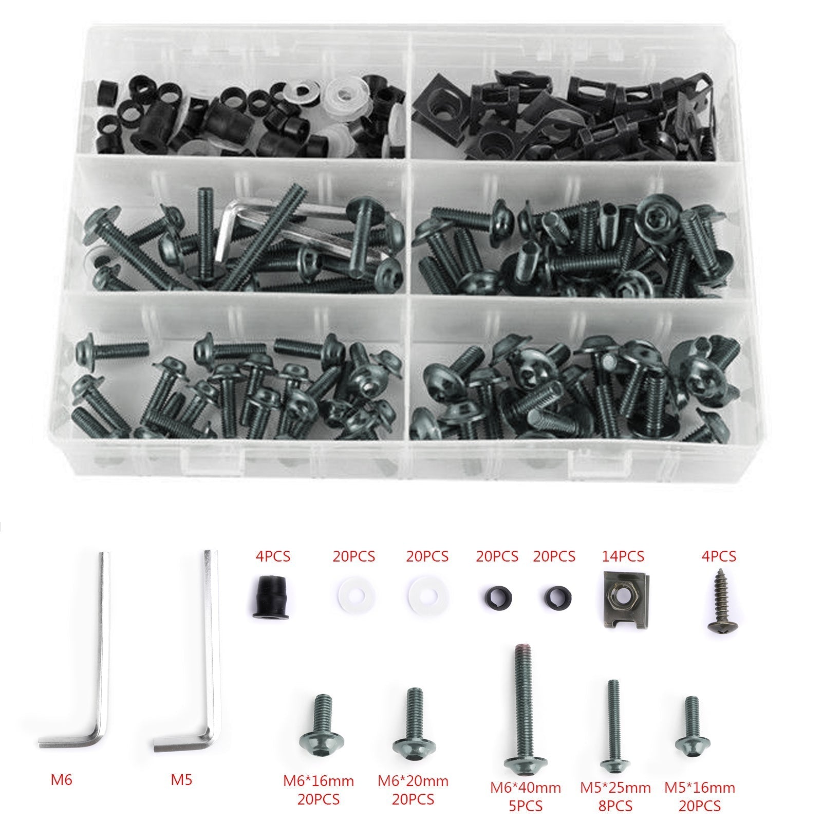 177 pièces Kit de boulons de carénage de moto Sportbikes M5/M6 vis de fixation titane