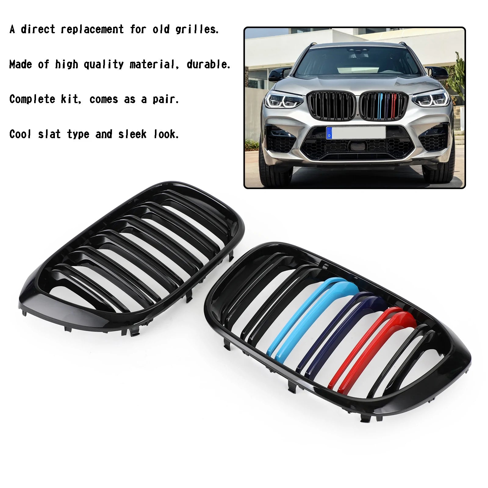 2PCS M-Color Kidney Grill Grille 51138469959 fit BMW G01 X3 G02 X4 Gloss Black Generic