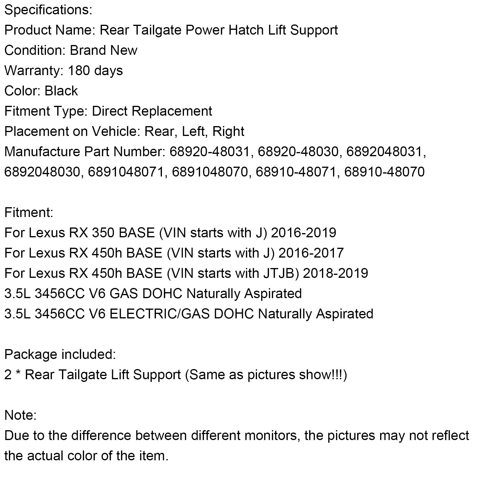6892048031 2 kpl Takaluukun tuki Lexus RX350 RX450h 2016-2019