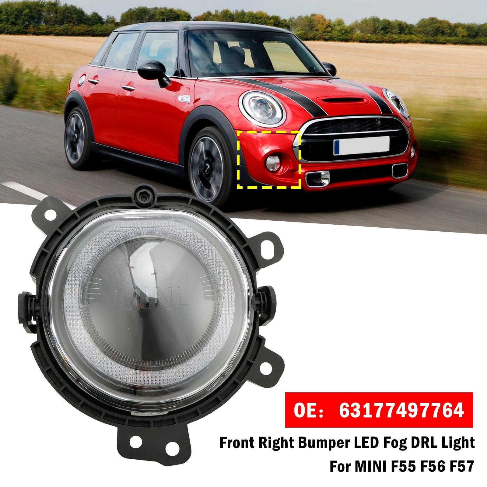 Luz antiniebla LED delantera derecha 63177497764 para BMW Mini F55 F56 F57 Clubman F54