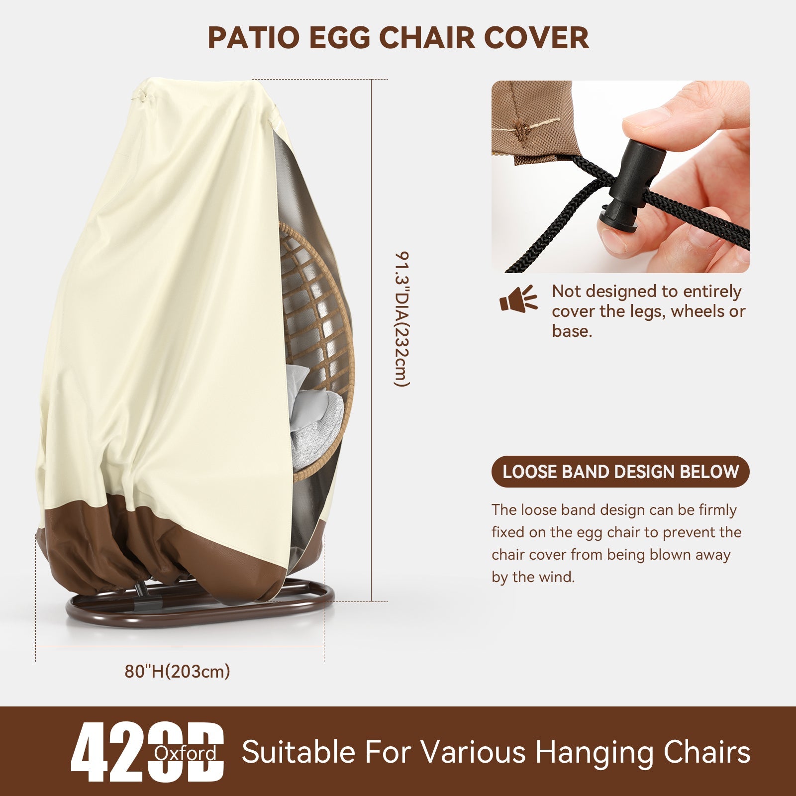 Couverture de chaise d&#39;oeuf de Patio accrochant les couvertures extérieures de balançoire d&#39;oeufs en osier Double imperméables
